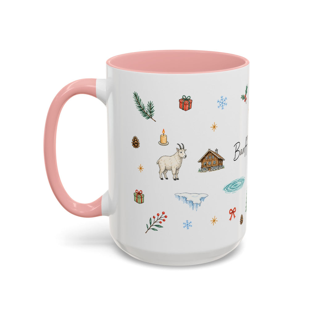 Banff Lake Louise Christmas Mug | Watercolor Travel Souvenir | Holiday Gift | Accent Ceramic Coffee Cup 11oz 15oz