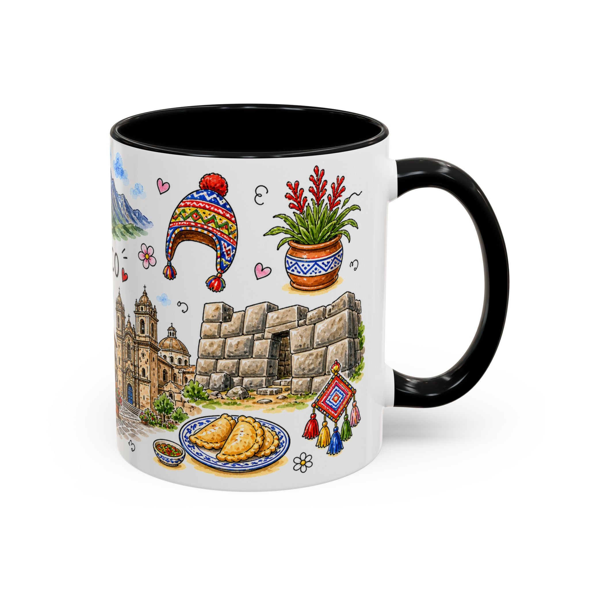 Cusco Illustrated Travel Mug | City Souvenir Accent Coffee Mug | 11oz 15oz Ceramic Cup