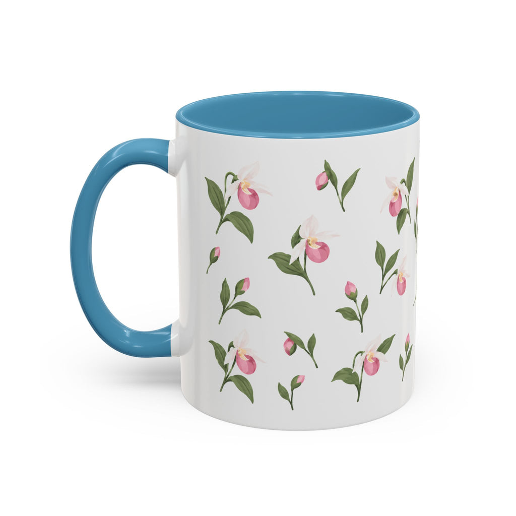 Minnesota Pink and White Lady Slipper Mug, State Flower Floral Coffee Cup, 11oz Botanical Gift
