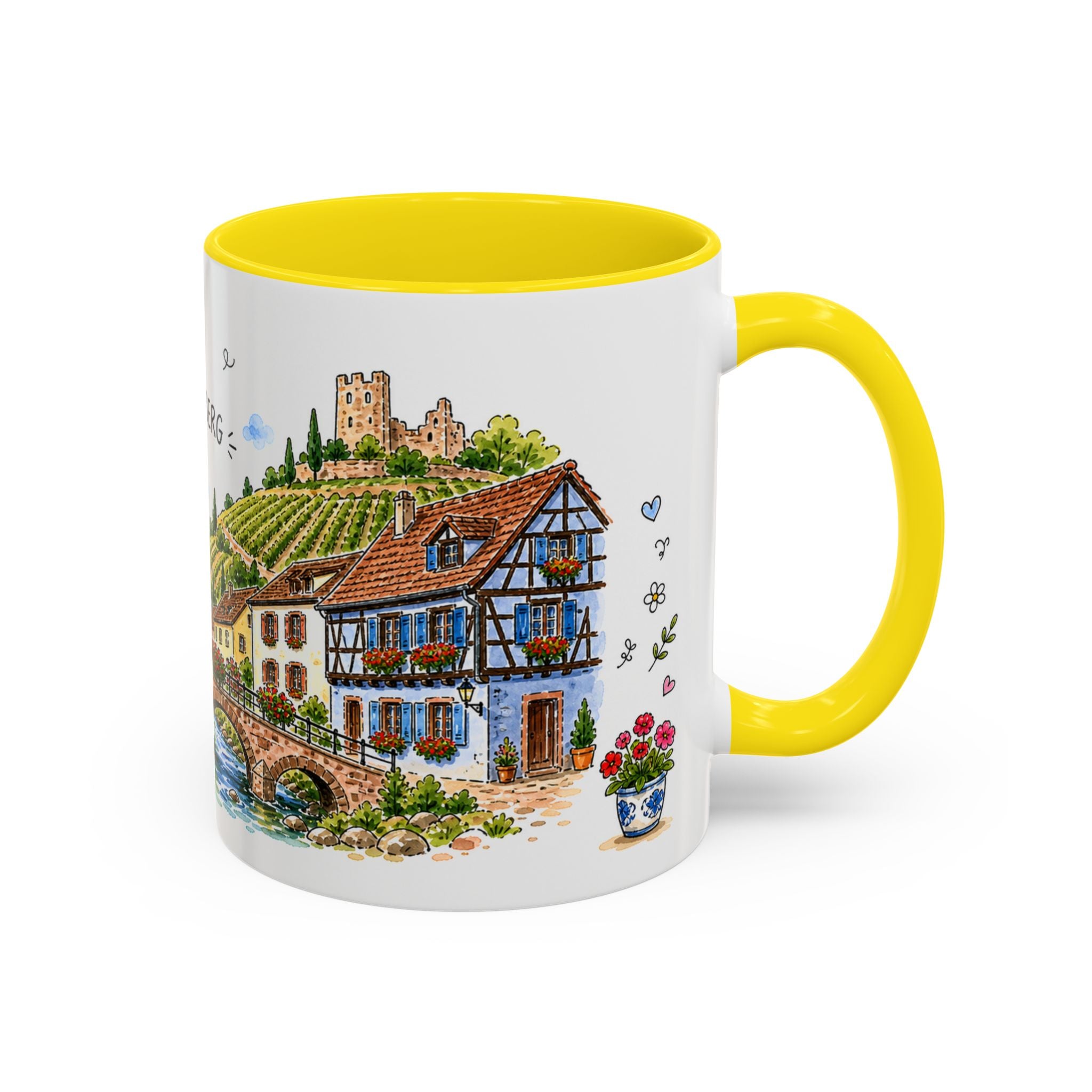 Kaysersberg Illustrated Travel Mug | France Souvenir Accent Coffee Mug | 11oz 15oz Ceramic Cup