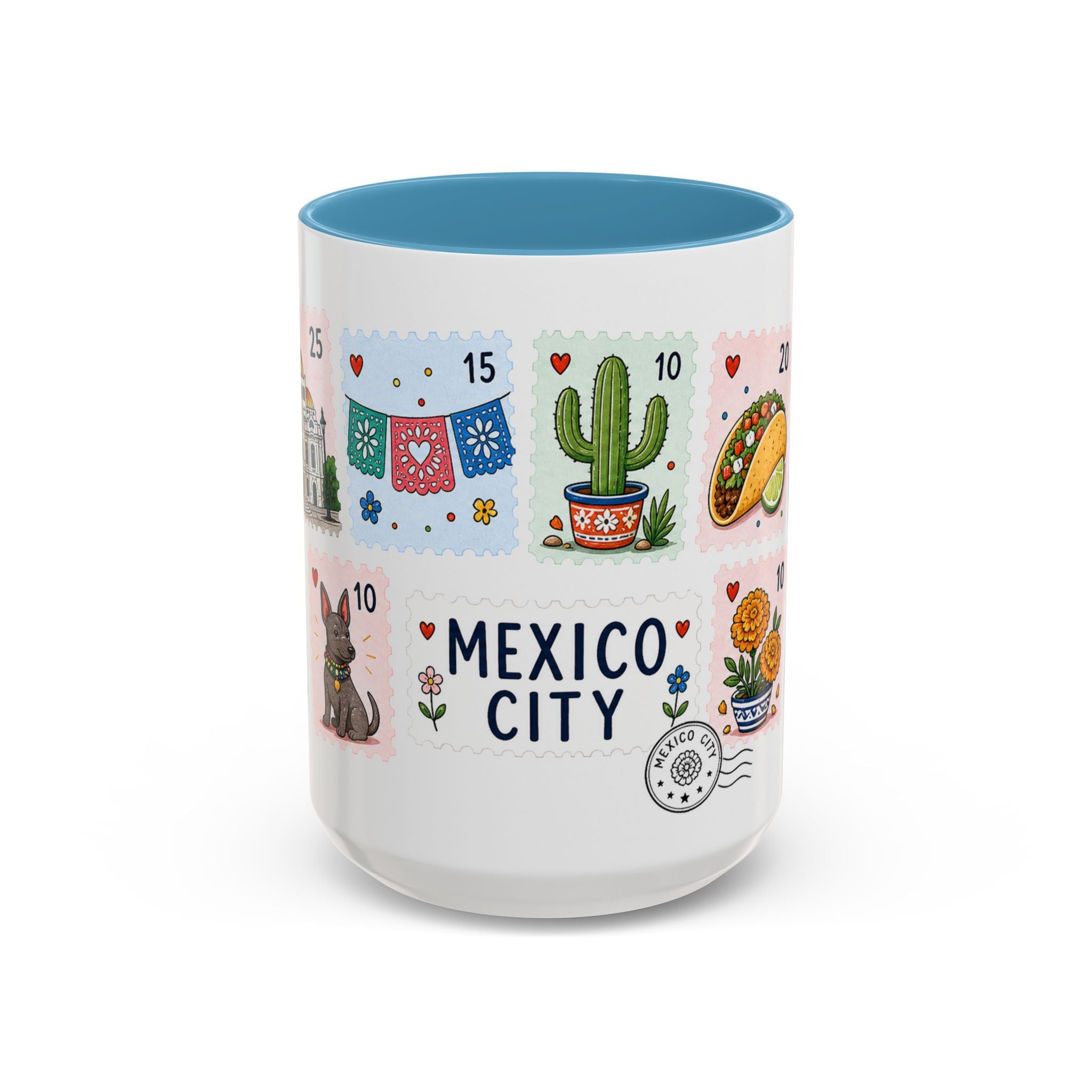 Mexico City Coffee Mug | Postage Stamp Collage Mug | Travel Souvenir Accent Cup 11oz 15oz