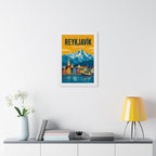 Reykjavík Iceland Framed Poster | Vintage Travel Wall Art | Black Walnut White Frame | 16x24 20x30