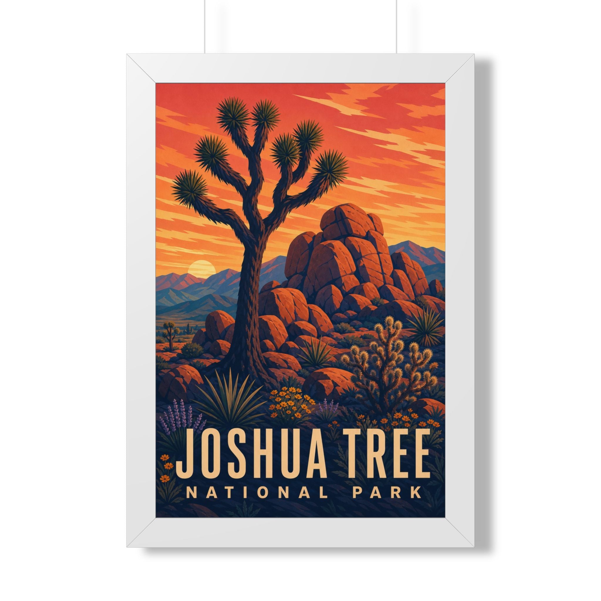 Joshua Tree National Park Framed Poster | Vintage Travel Wall Art | Black Walnut White Frame | 16x24 20x30