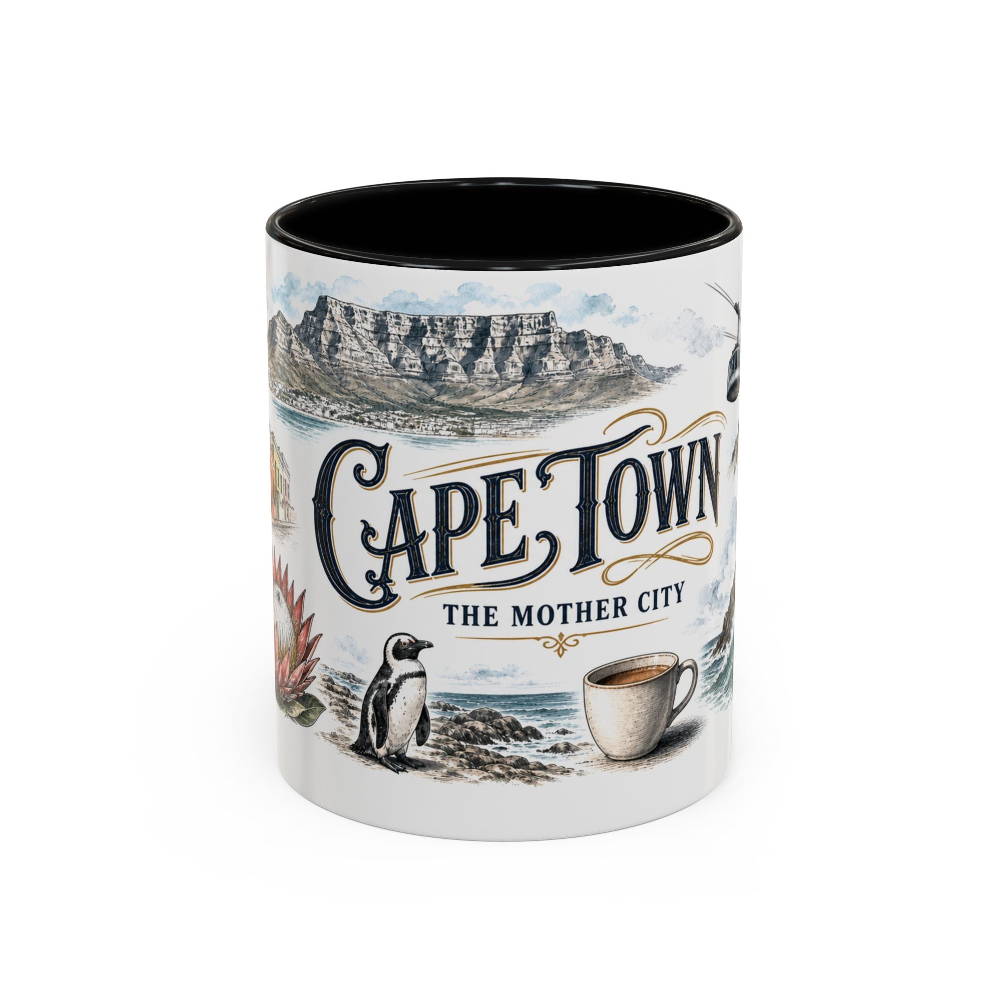 Cape Town Coffee Mug | South Africa Travel Souvenir | Vintage Illustrated City Gift | 11 oz 15 oz Accent Mug
