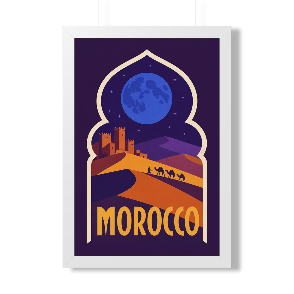 Morocco Desert Night Morocco Framed Poster | Vintage Travel Wall Art | Black Walnut White Frame | 16x24 20x30