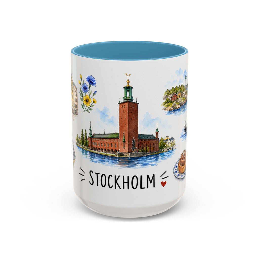 Stockholm Illustrated Travel Mug | City Souvenir Accent Coffee Mug | 11oz 15oz Ceramic Cup