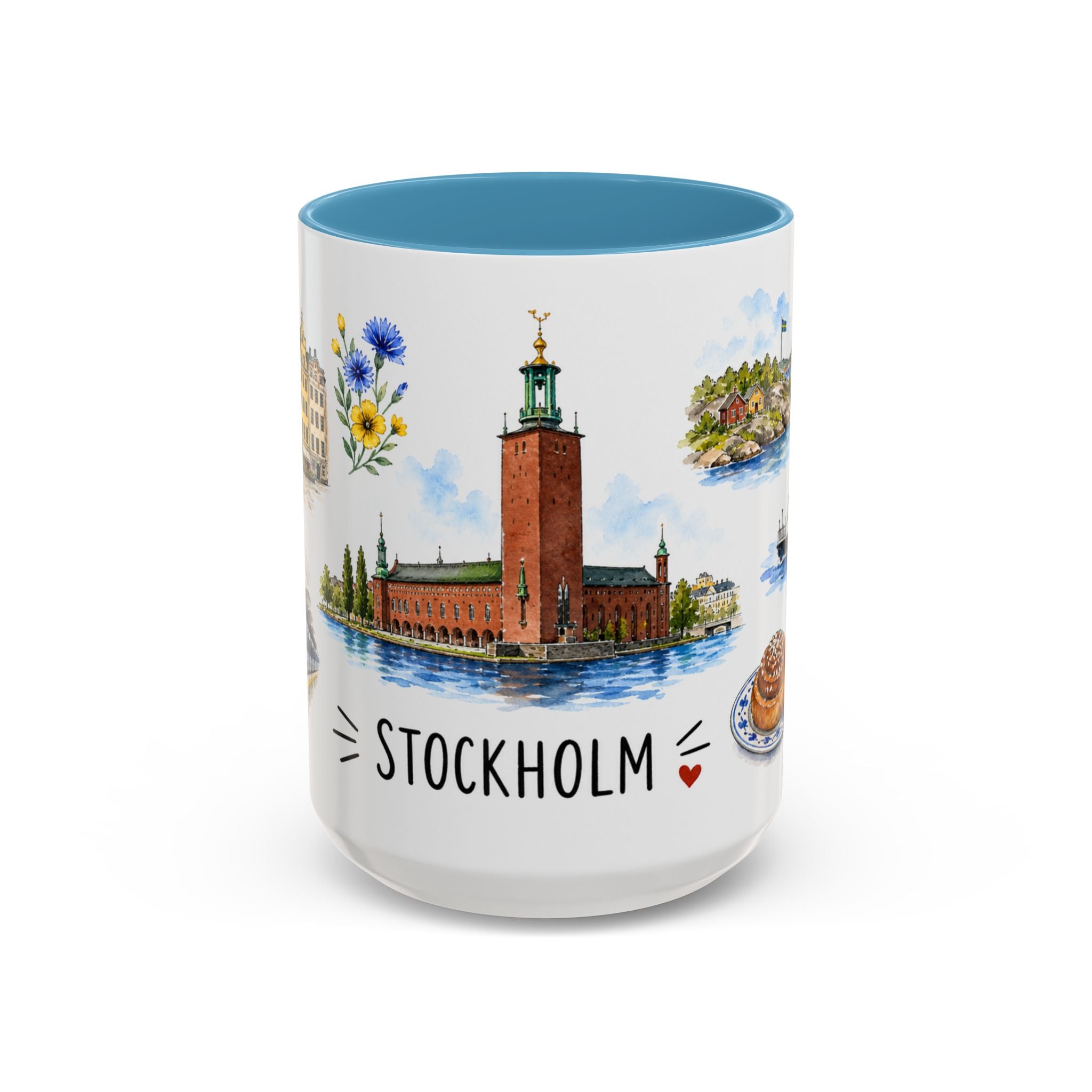 Stockholm Illustrated Travel Mug | City Souvenir Accent Coffee Mug | 11oz 15oz Ceramic Cup