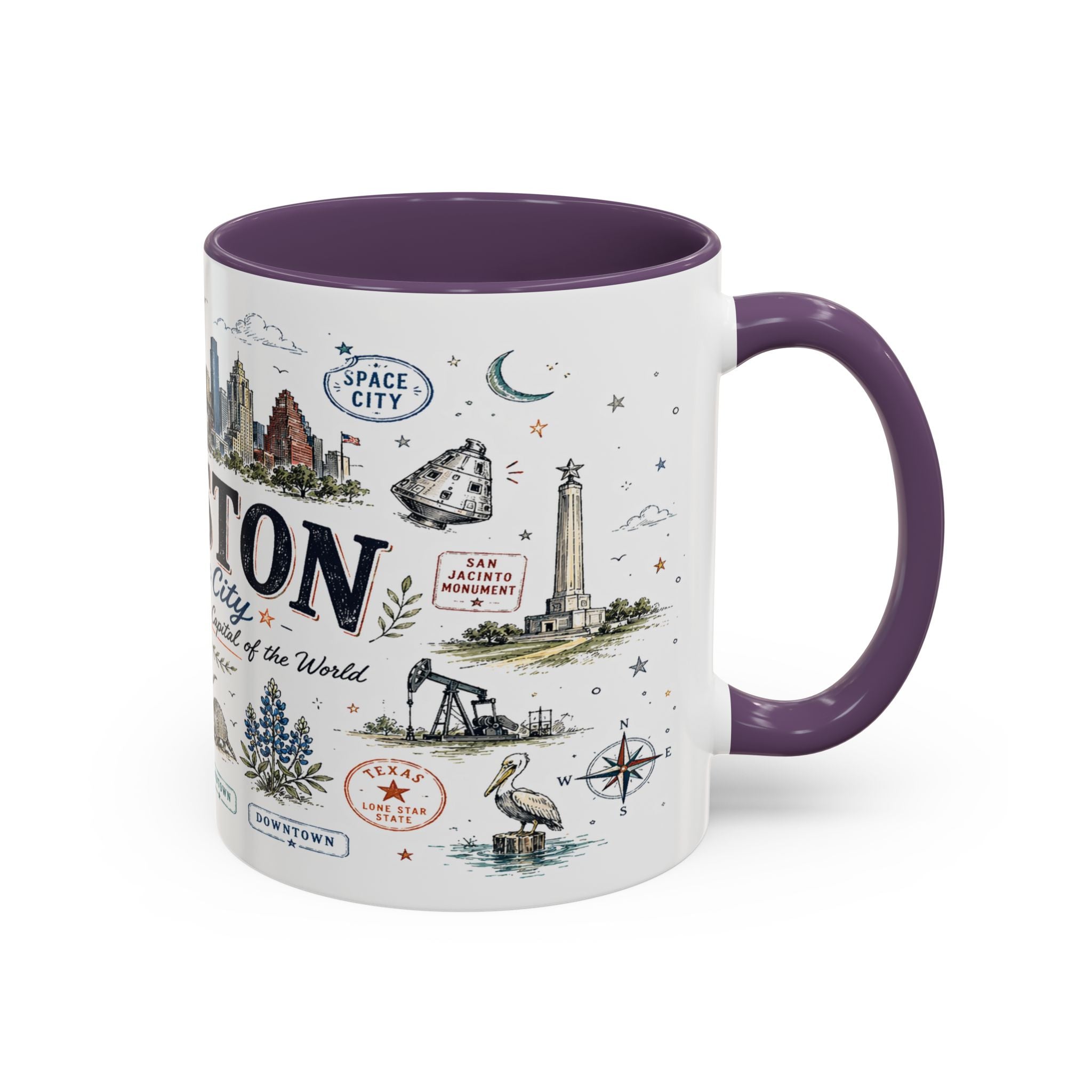 Houston Coffee Mug | Texas Souvenir City Gift | Accent Color Ceramic 11oz 15oz