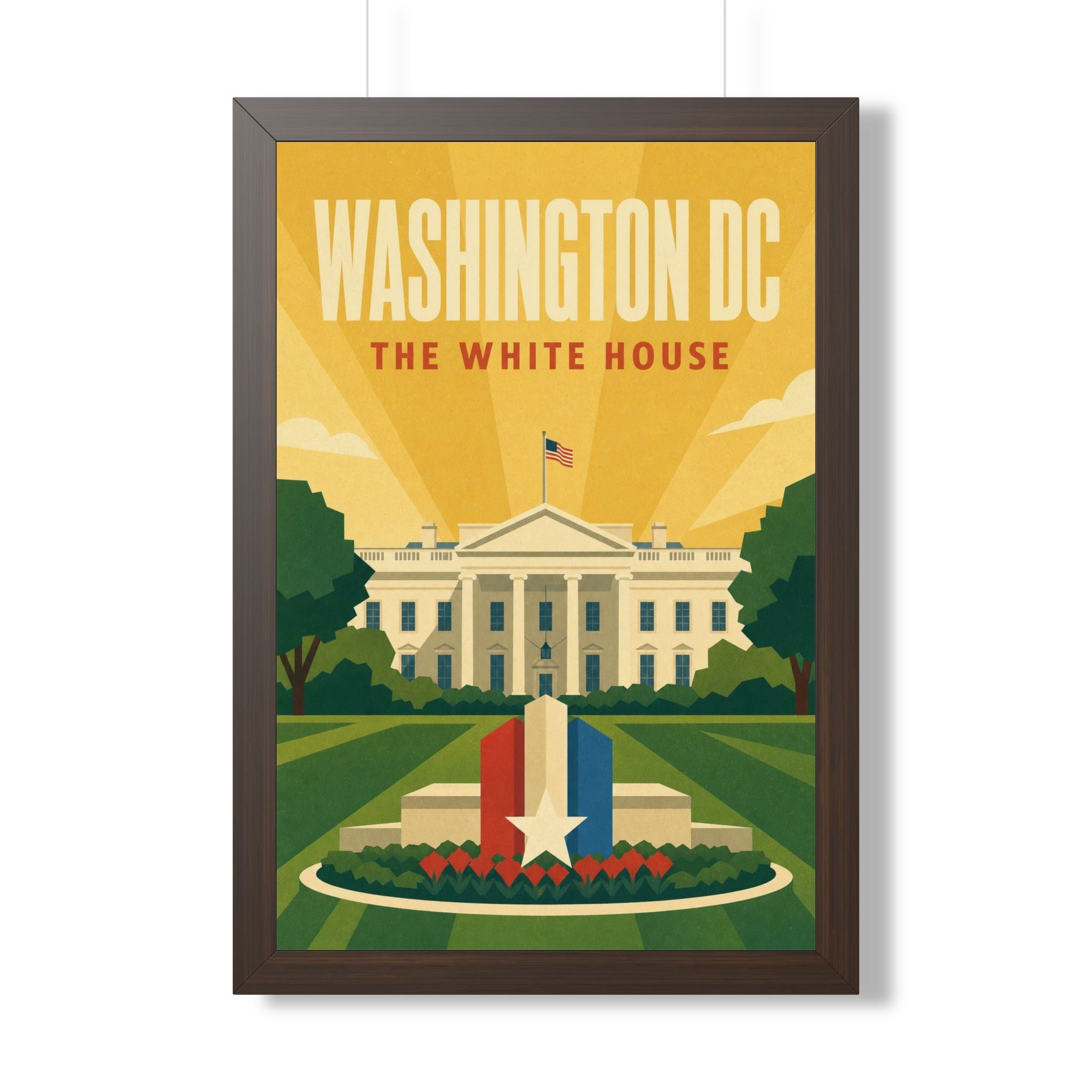 Washington DC White House United States Framed Poster | Vintage Travel Wall Art | Black Walnut White Frame | 16x24 20x30