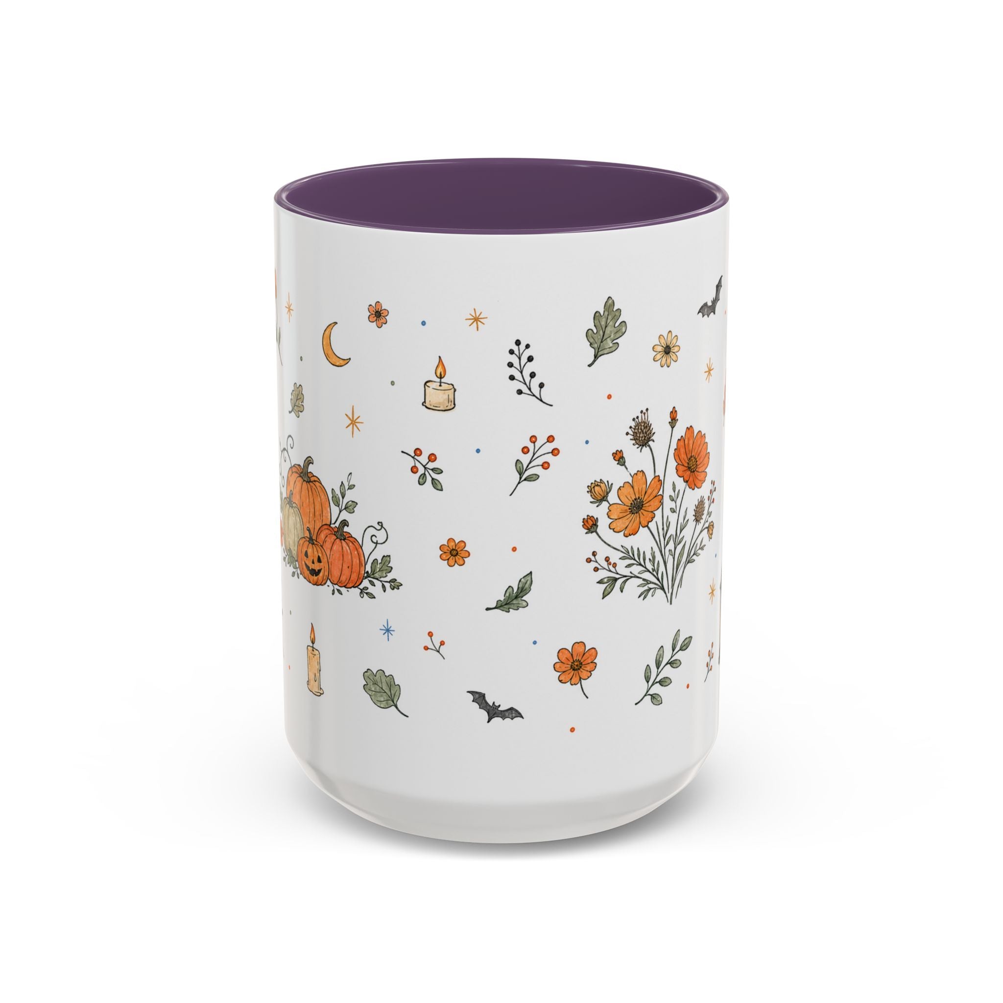 Floral Pumpkin Halloween Mug | Friendly Ghost Watercolor Gift | Accent Cup 11oz 15oz