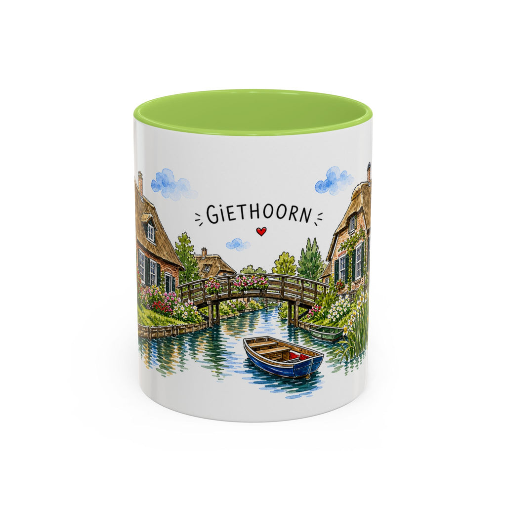 Giethoorn Illustrated Travel Mug | Netherlands Souvenir Accent Coffee Mug | 11oz 15oz Ceramic Cup