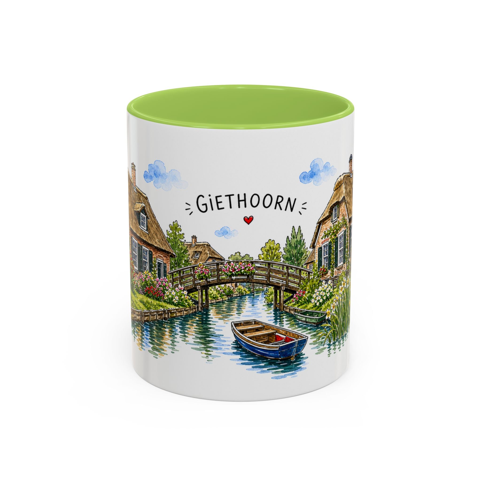 Giethoorn Illustrated Travel Mug | Netherlands Souvenir Accent Coffee Mug | 11oz 15oz Ceramic Cup