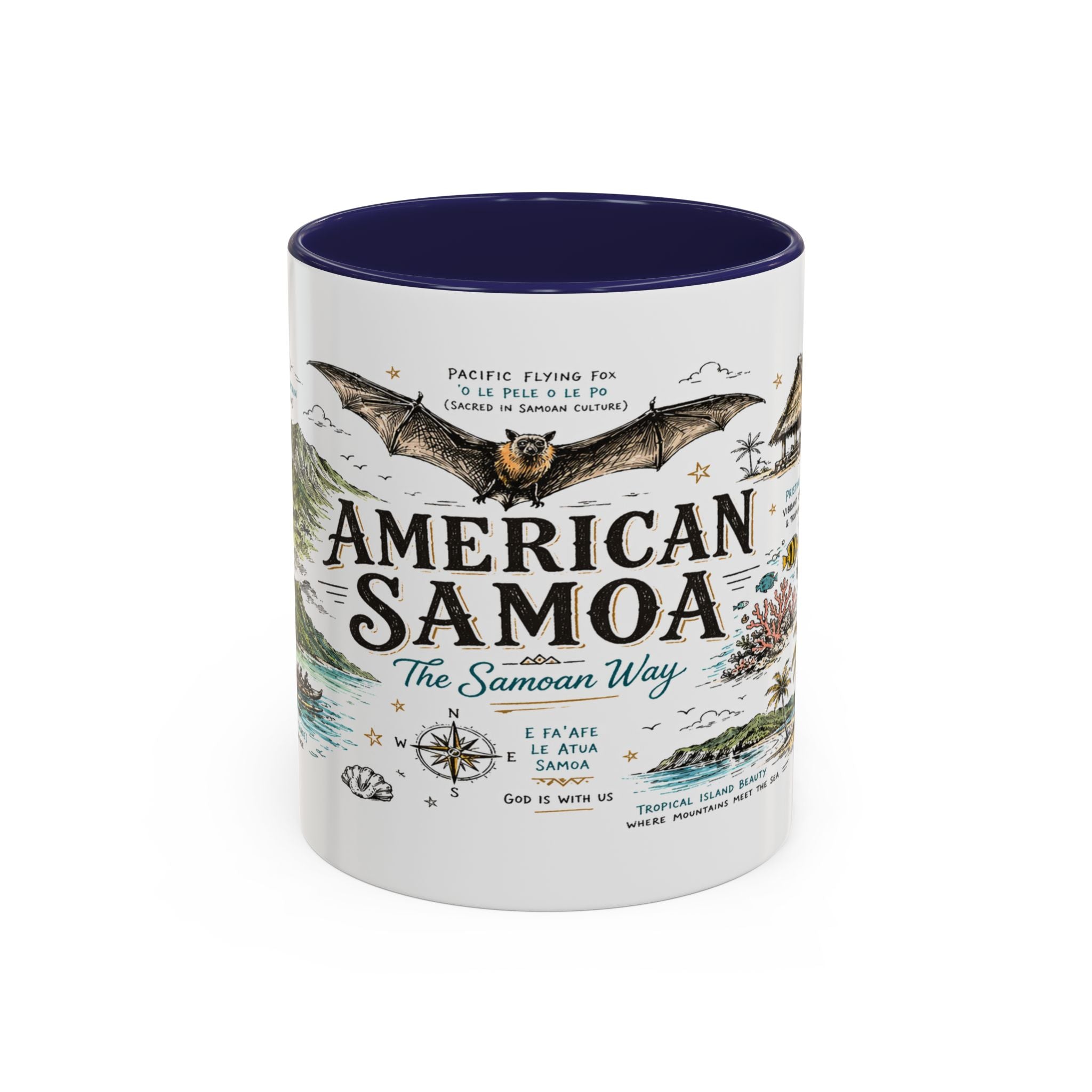 American Samoa National Park Coffee Mug | Pacific Island Rainforest Reef Gift | Accent Color Ceramic 11oz 15oz
