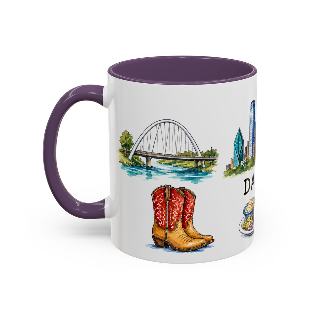 Dallas Illustrated Travel Mug | City Souvenir Accent Coffee Mug | 11oz 15oz Ceramic Cup