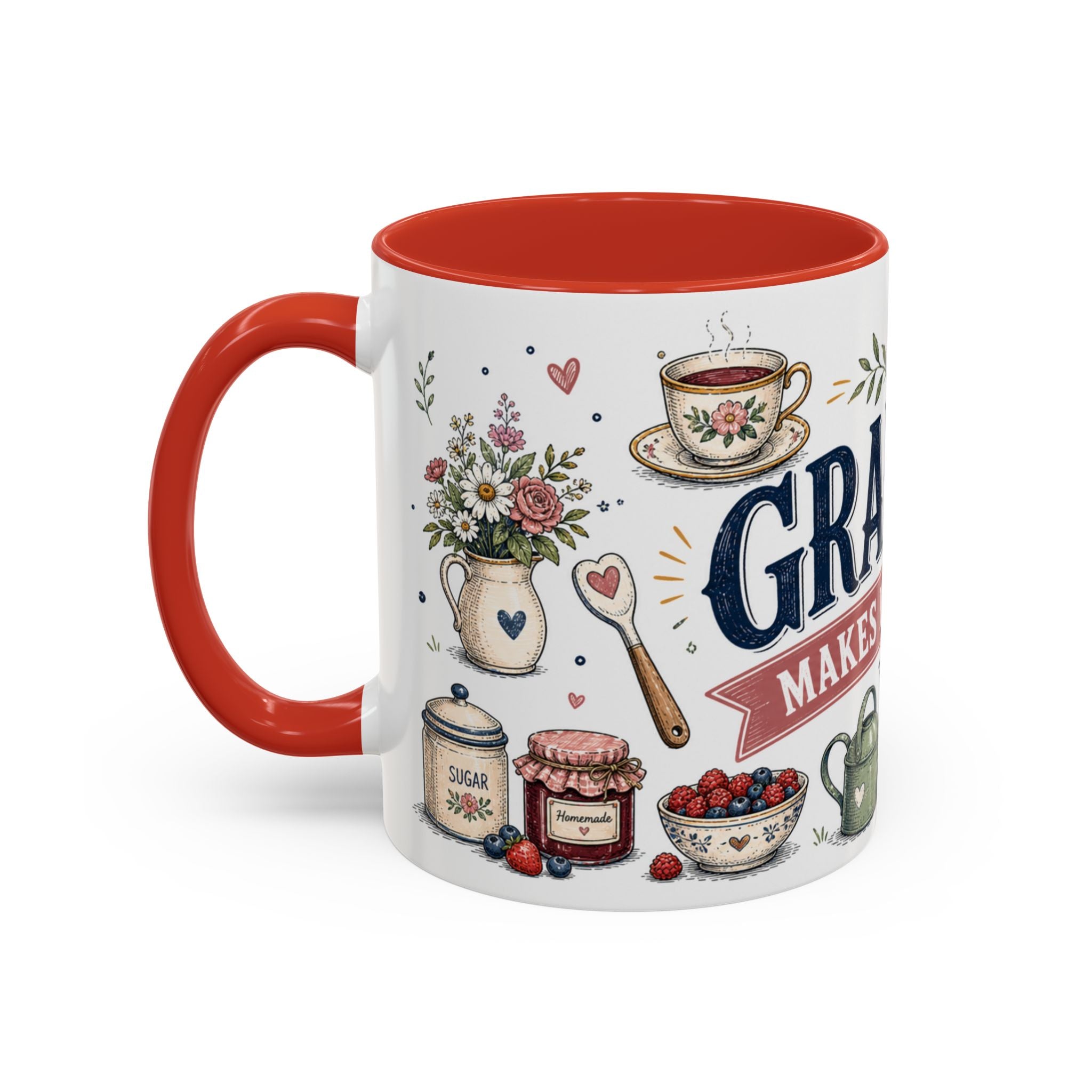 Grandma Makes Life Sweeter Coffee Mug | Gift From Grandkids | Accent Color Ceramic 11oz 15oz