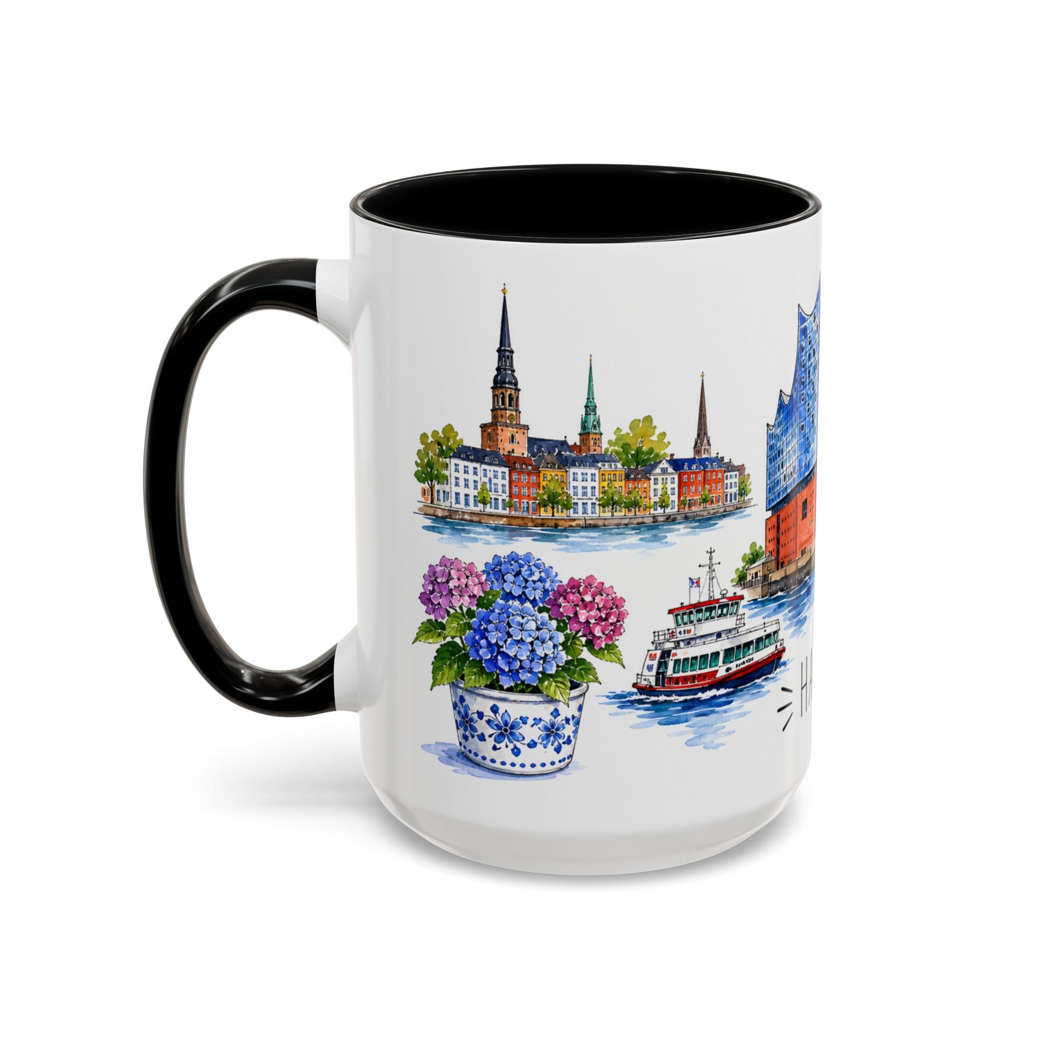 Hamburg Illustrated Travel Mug | City Souvenir Accent Coffee Mug | 11oz 15oz Ceramic Cup