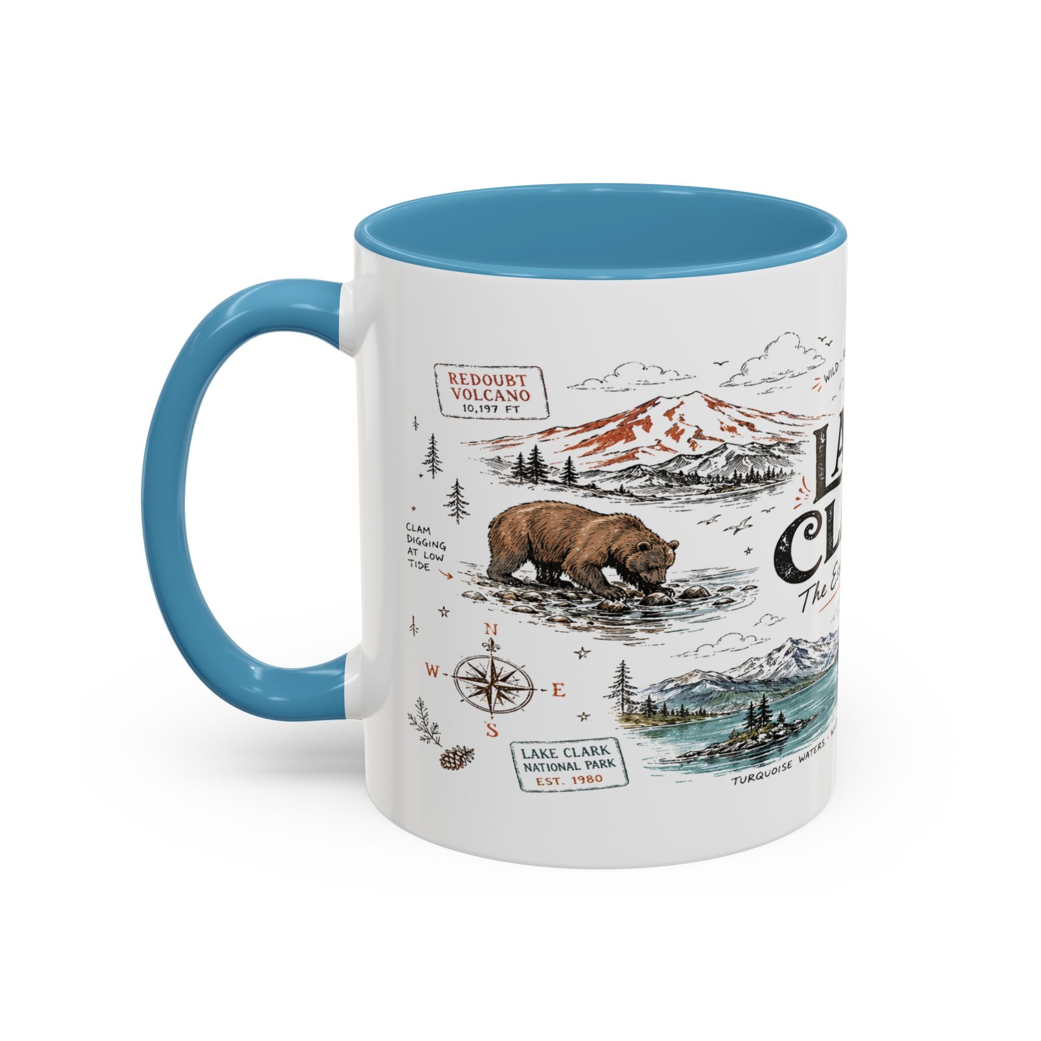 Lake Clark National Park Coffee Mug | Alaska Fly-in Wilderness Adventure Gift | Accent Color Ceramic 11oz 15oz