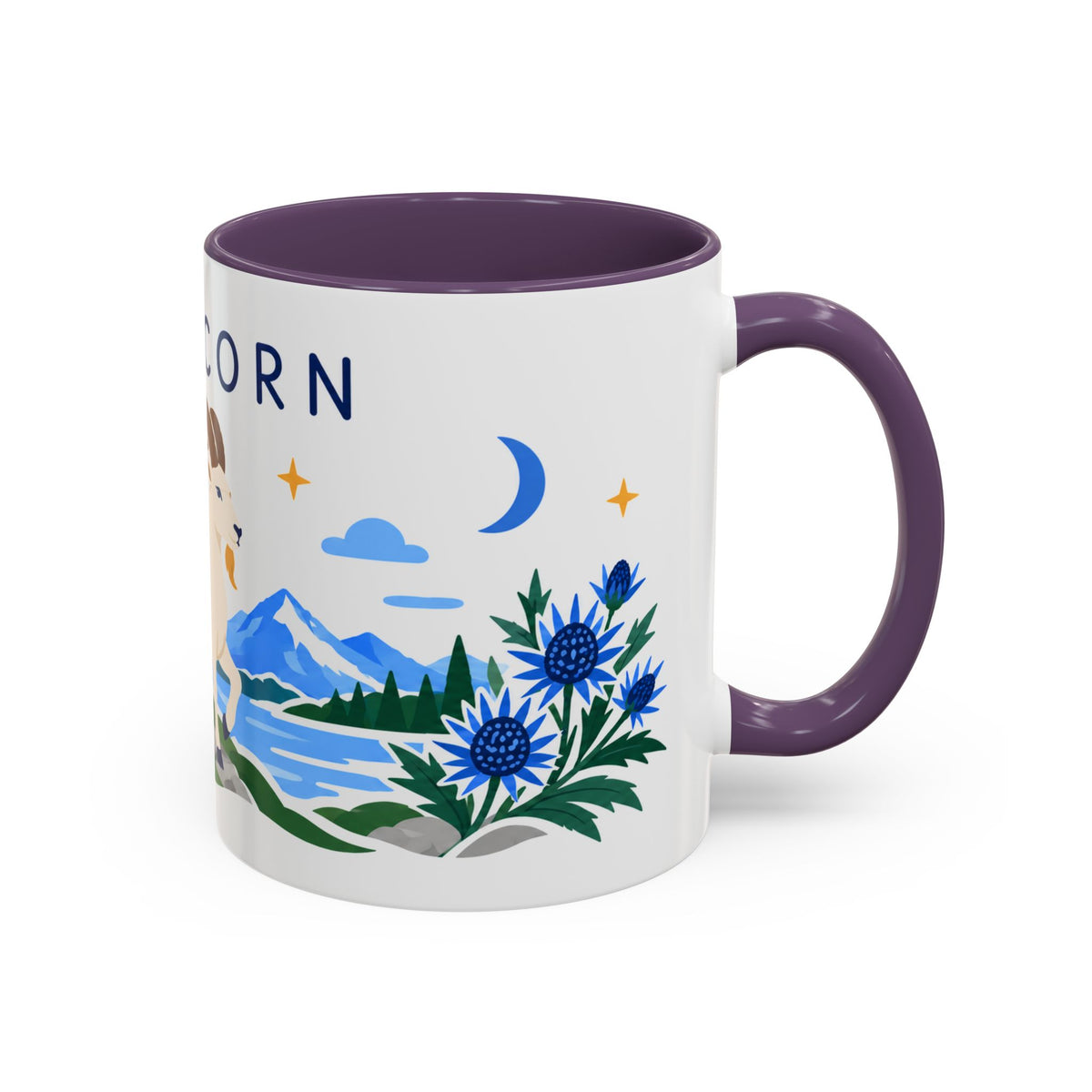 Capricorn Zodiac Coffee Mug | Sea Goat and Floral Design | Astrology Birthday Gift | 11 oz 15 oz Ceramic Accent Mug