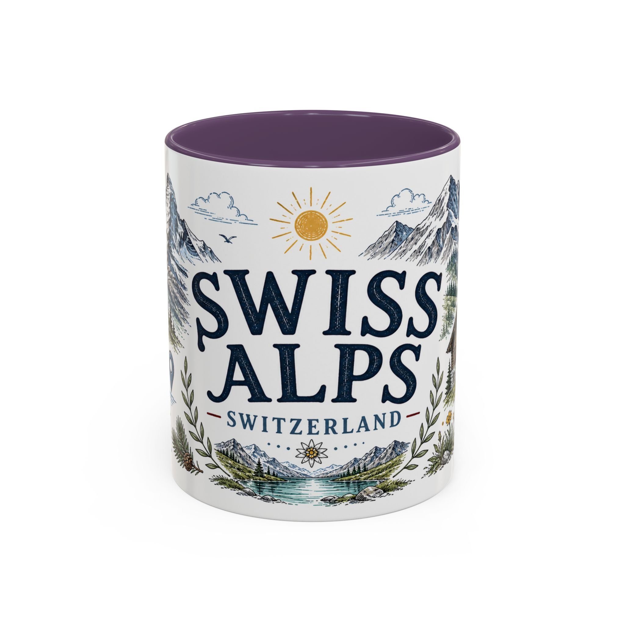 Swiss Alps Coffee Mug | Travel Destination Souvenir Gift | Accent Color Ceramic 11oz 15oz