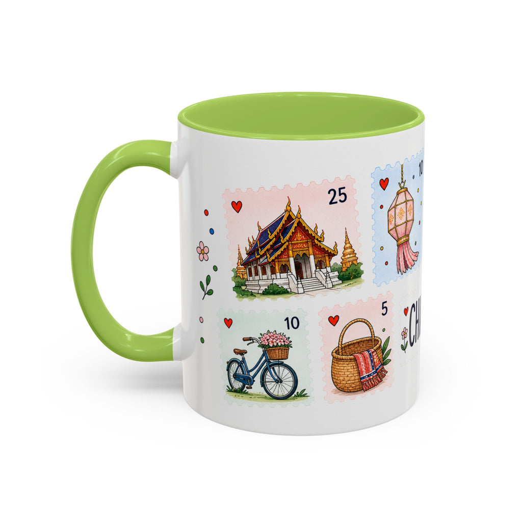 Chiang Mai Coffee Mug | Postage Stamp Collage Mug | Travel Souvenir Accent Cup 11oz 15oz