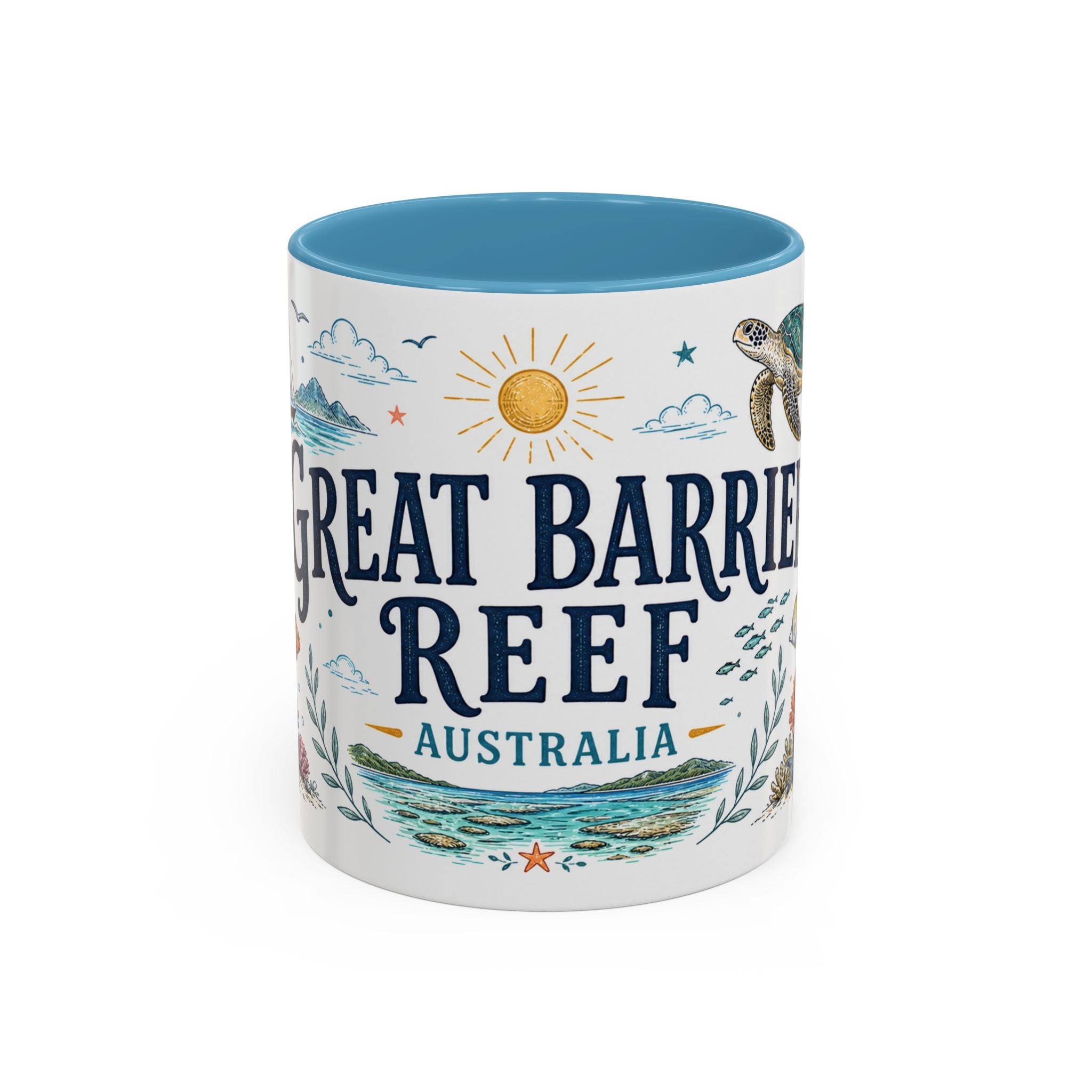 Great Barrier Reef Coffee Mug | Travel Destination Souvenir Gift | Accent Color Ceramic 11oz 15oz