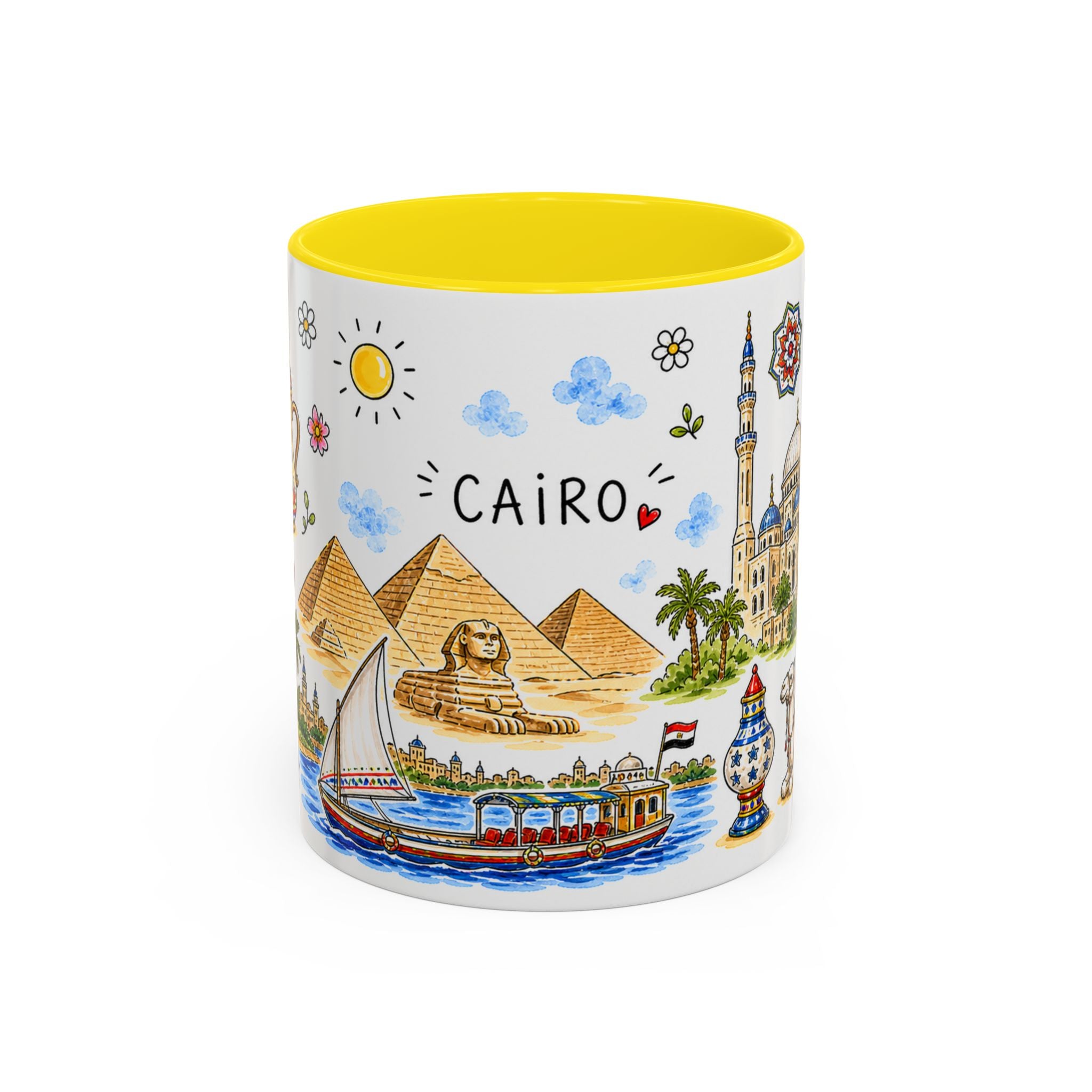 Cairo Illustrated Travel Mug | City Souvenir Accent Coffee Mug | 11oz 15oz Ceramic Cup