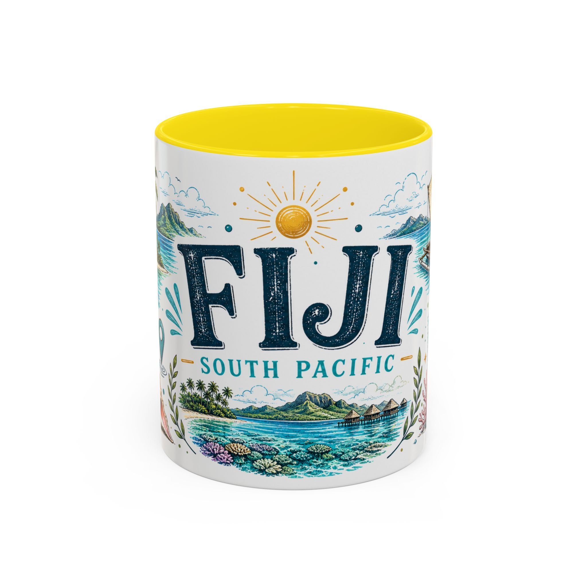 Fiji Coffee Mug | Travel Destination Souvenir Gift | Accent Color Ceramic 11oz 15oz