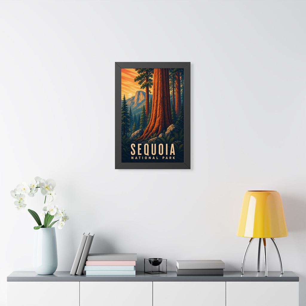 Sequoia National Park Framed Poster | Vintage Travel Wall Art | Black Walnut White Frame | 16x24 20x30