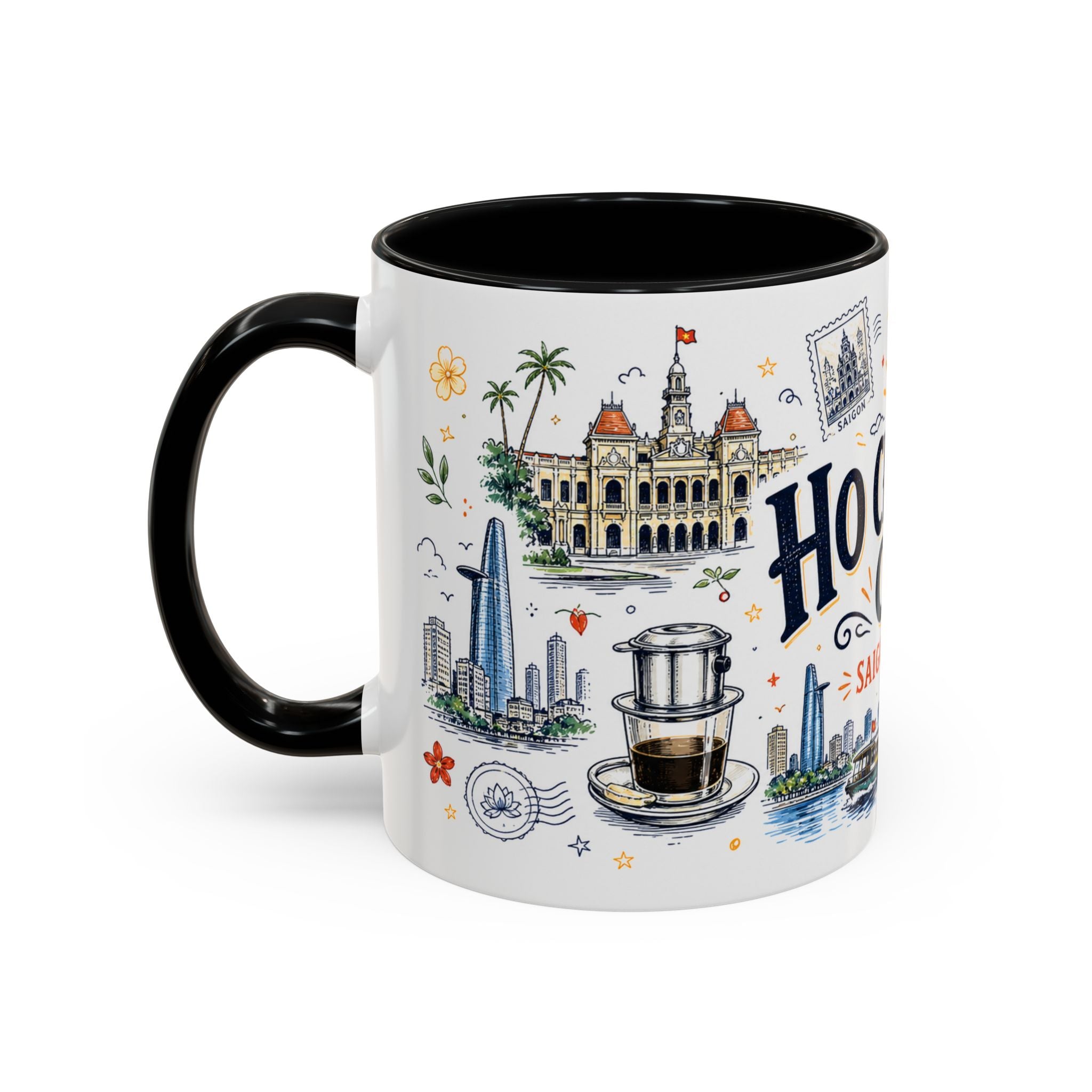 Ho Chi Minh City Coffee Mug | Vietnam Souvenir Travel Gift | Accent Color Ceramic 11oz 15oz