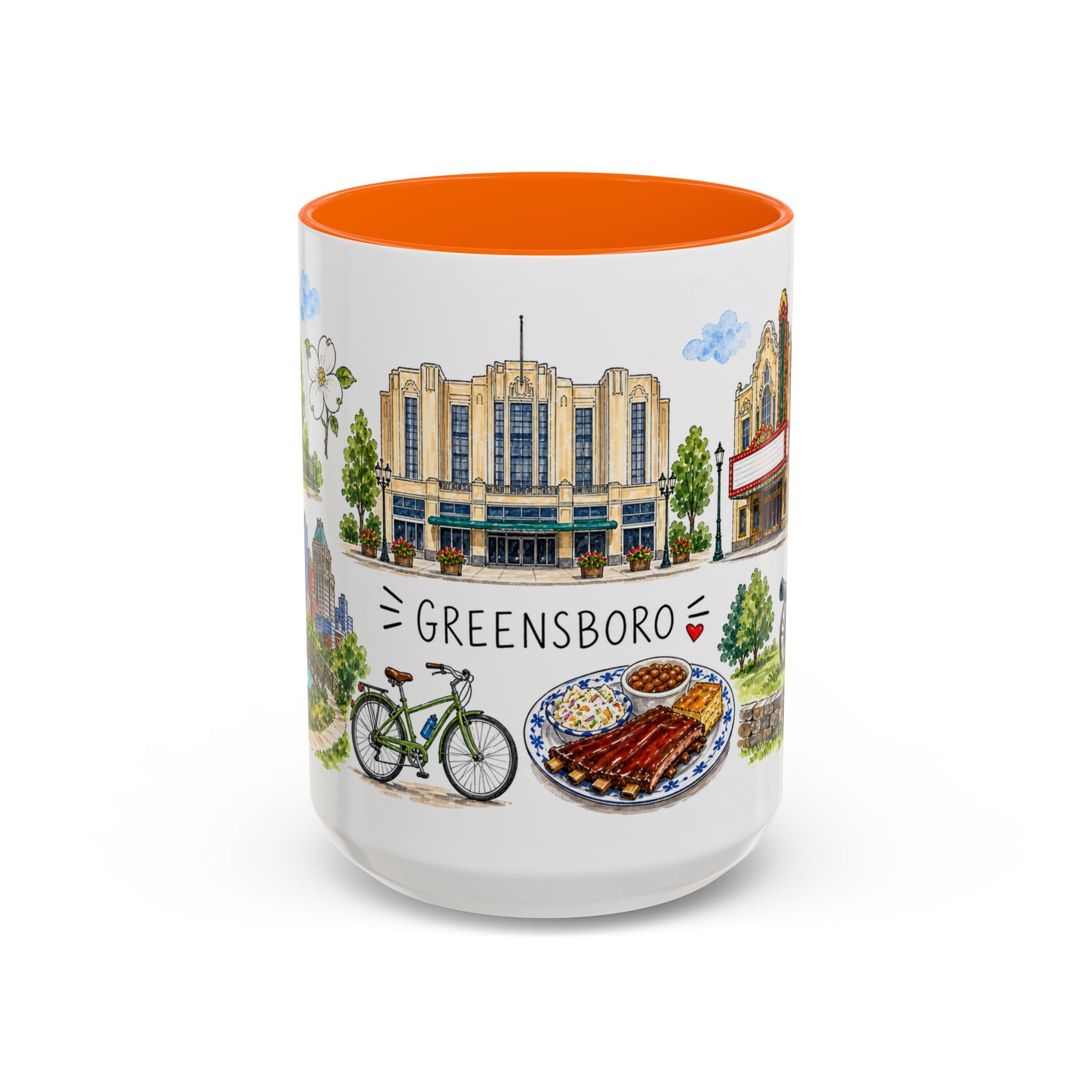 Greensboro Illustrated Travel Mug | City Souvenir Accent Coffee Mug | 11oz 15oz Ceramic Cup