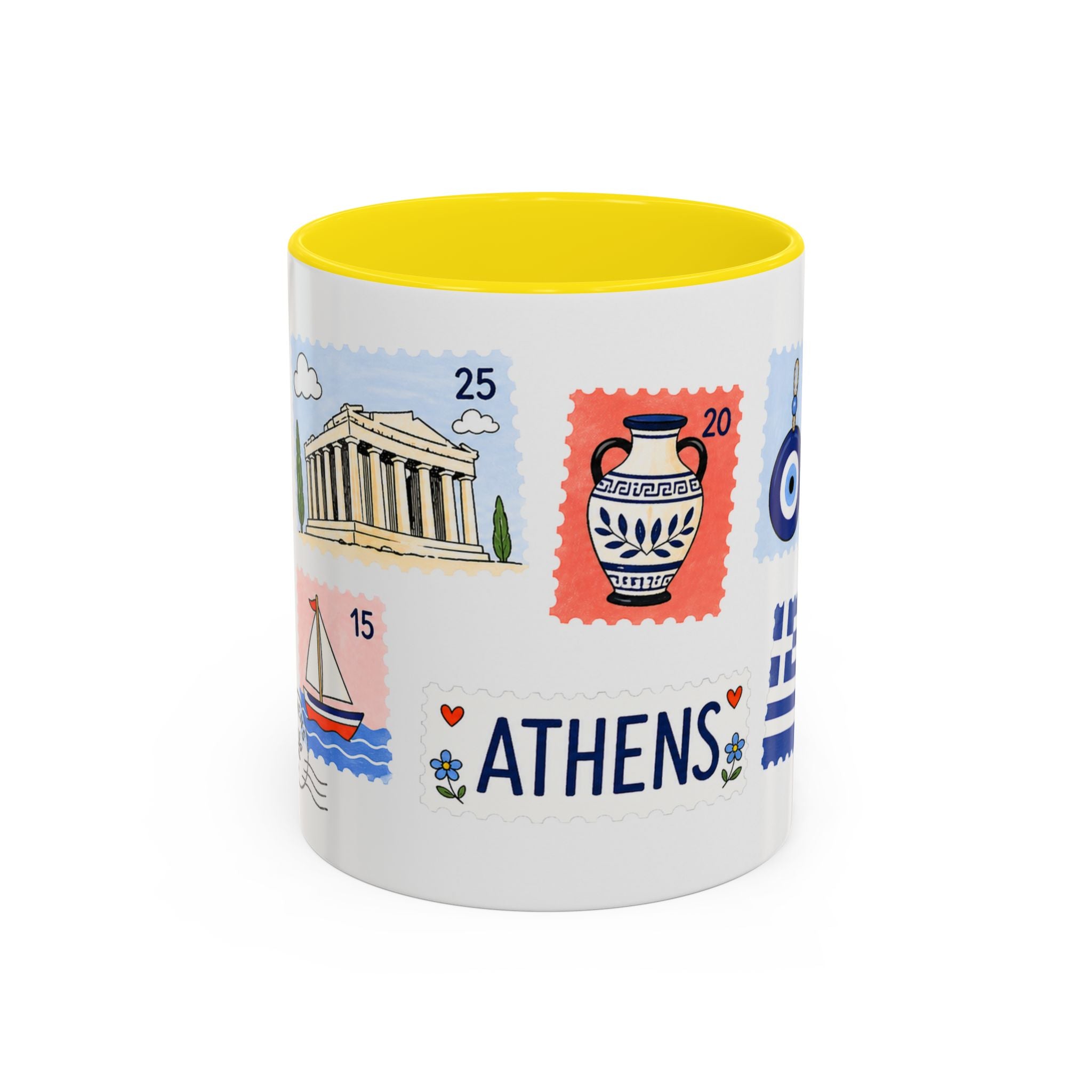 Athens Coffee Mug | Postage Stamp Collage Mug | Travel Souvenir Accent Cup 11oz 15oz