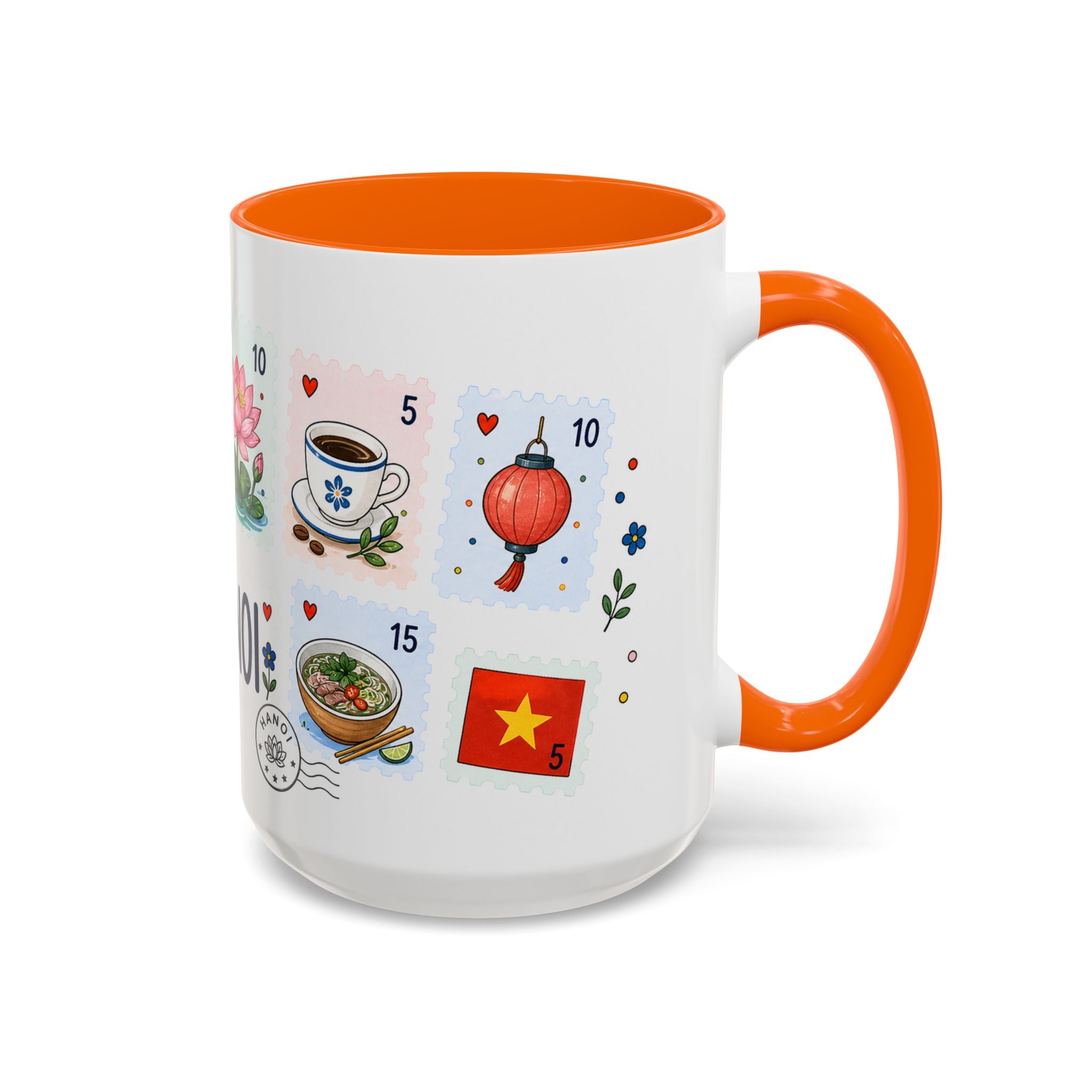 Hanoi Coffee Mug | Postage Stamp Collage Mug | Travel Souvenir Accent Cup 11oz 15oz