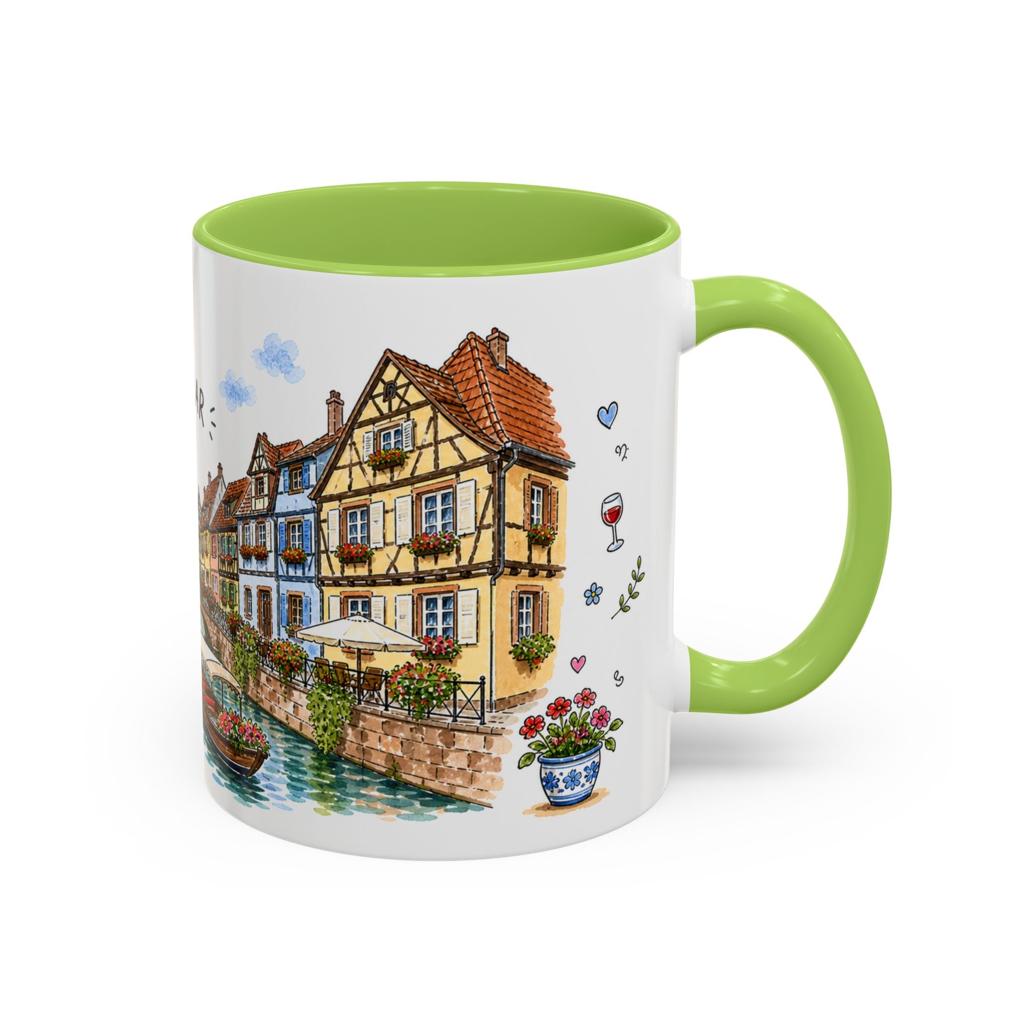 Colmar Illustrated Travel Mug | France Souvenir Accent Coffee Mug | 11oz 15oz Ceramic Cup