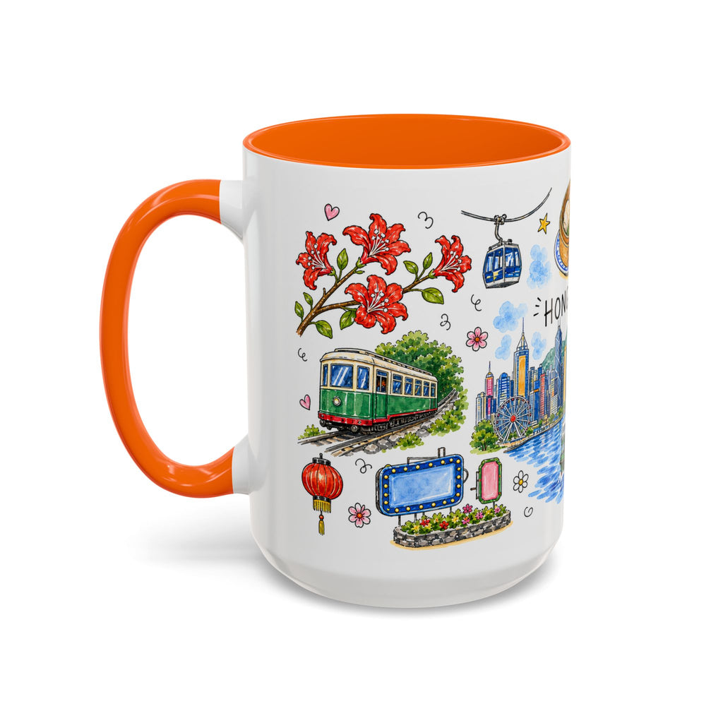 Hong Kong Illustrated Travel Mug | City Souvenir Accent Coffee Mug | 11oz 15oz Ceramic Cup