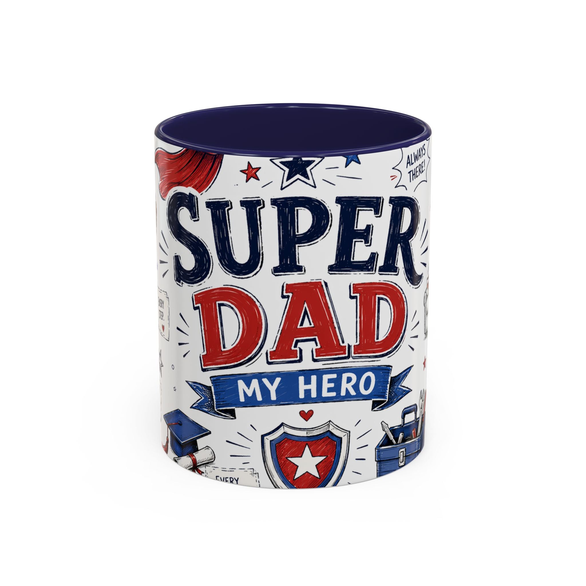Super Dad My Hero Coffee Mug | Father's Day Gift for Dad | Accent Color Ceramic 11oz 15oz
