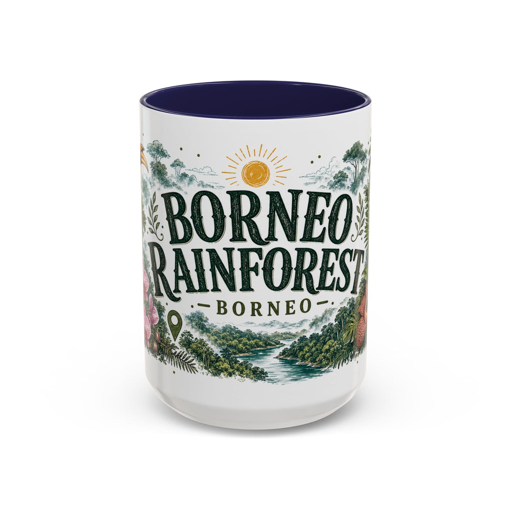 Borneo Rainforest Coffee Mug | Travel Destination Souvenir Gift | Accent Color Ceramic 11oz 15oz