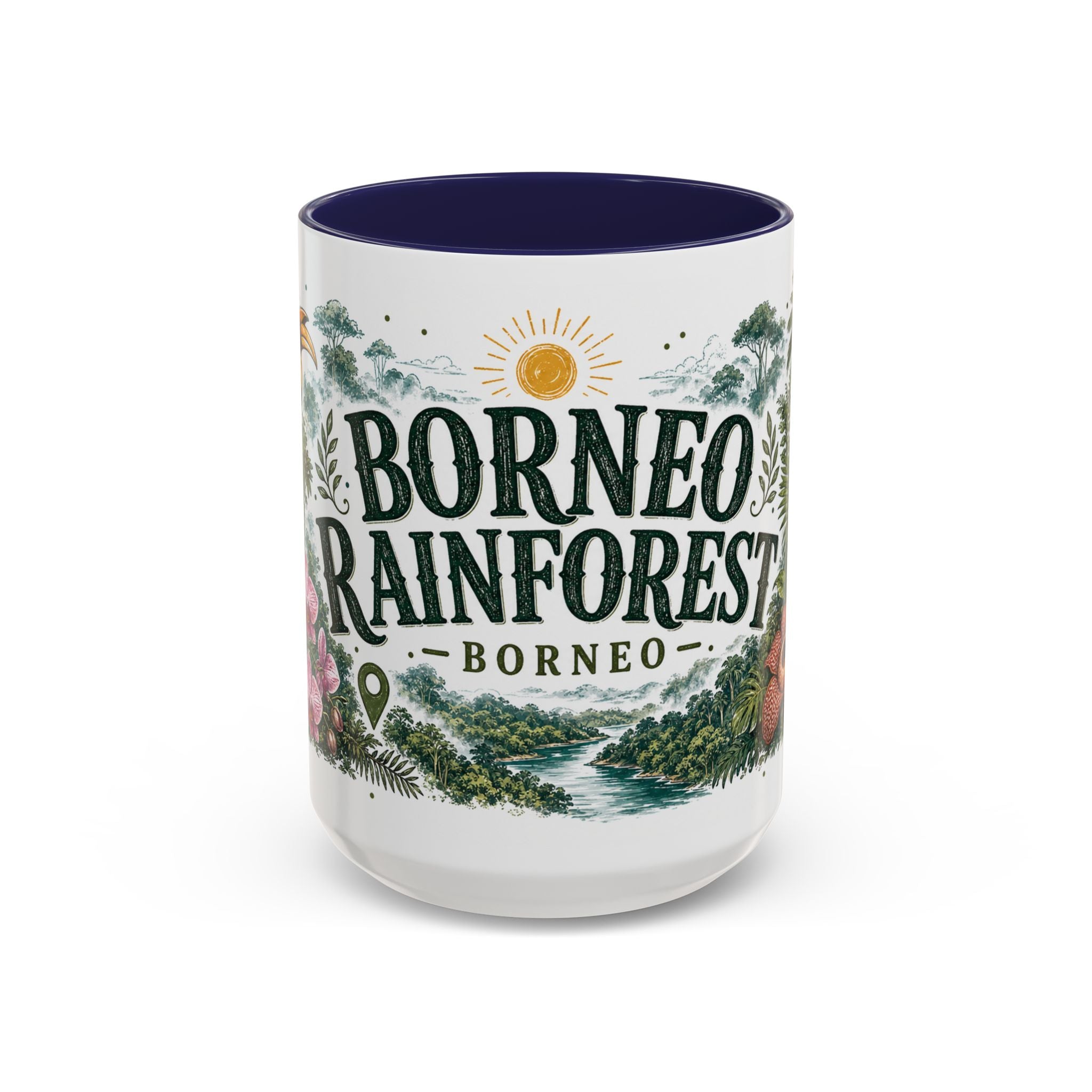 Borneo Rainforest Coffee Mug | Travel Destination Souvenir Gift | Accent Color Ceramic 11oz 15oz