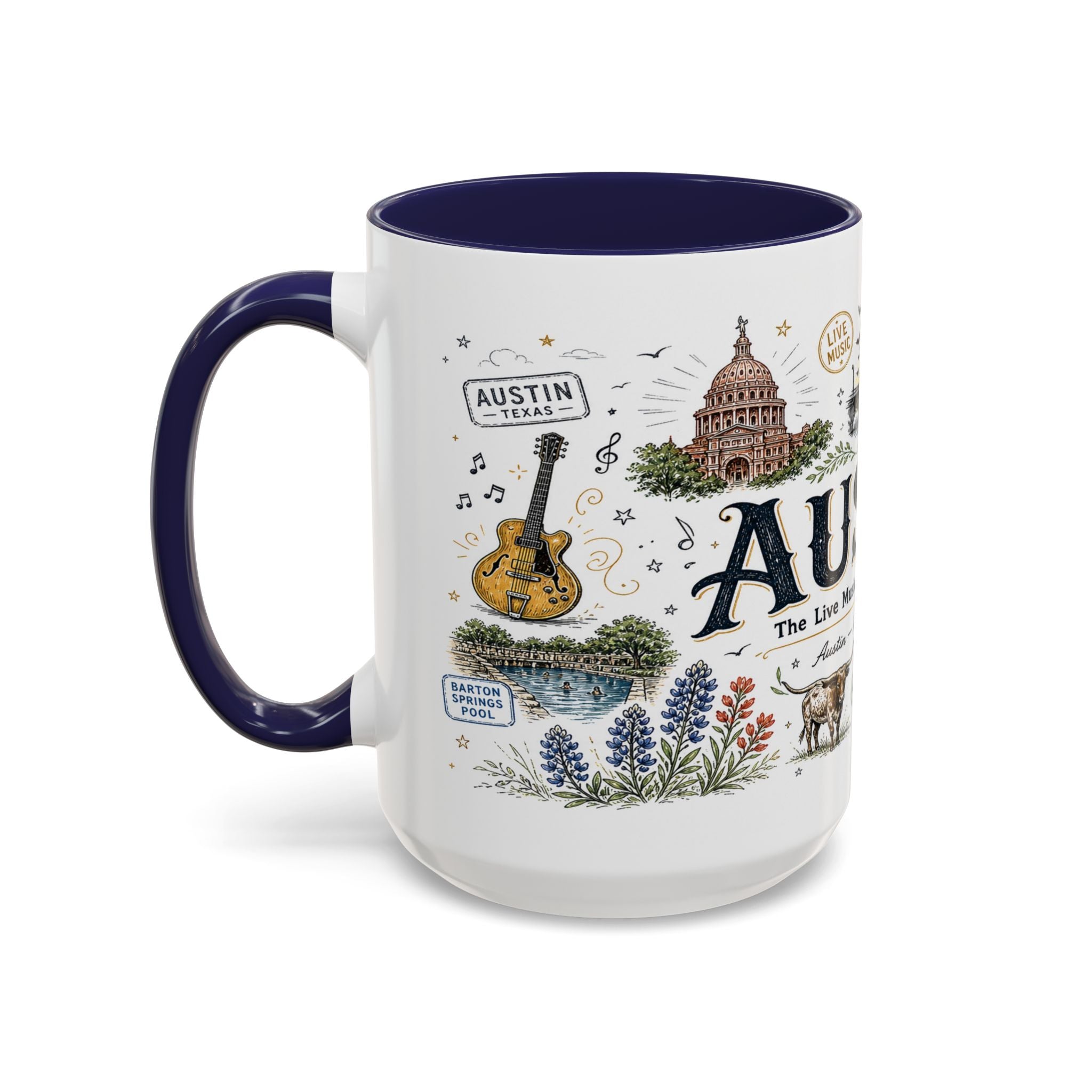 Austin Coffee Mug | Texas Souvenir City Gift | Accent Color Ceramic 11oz 15oz