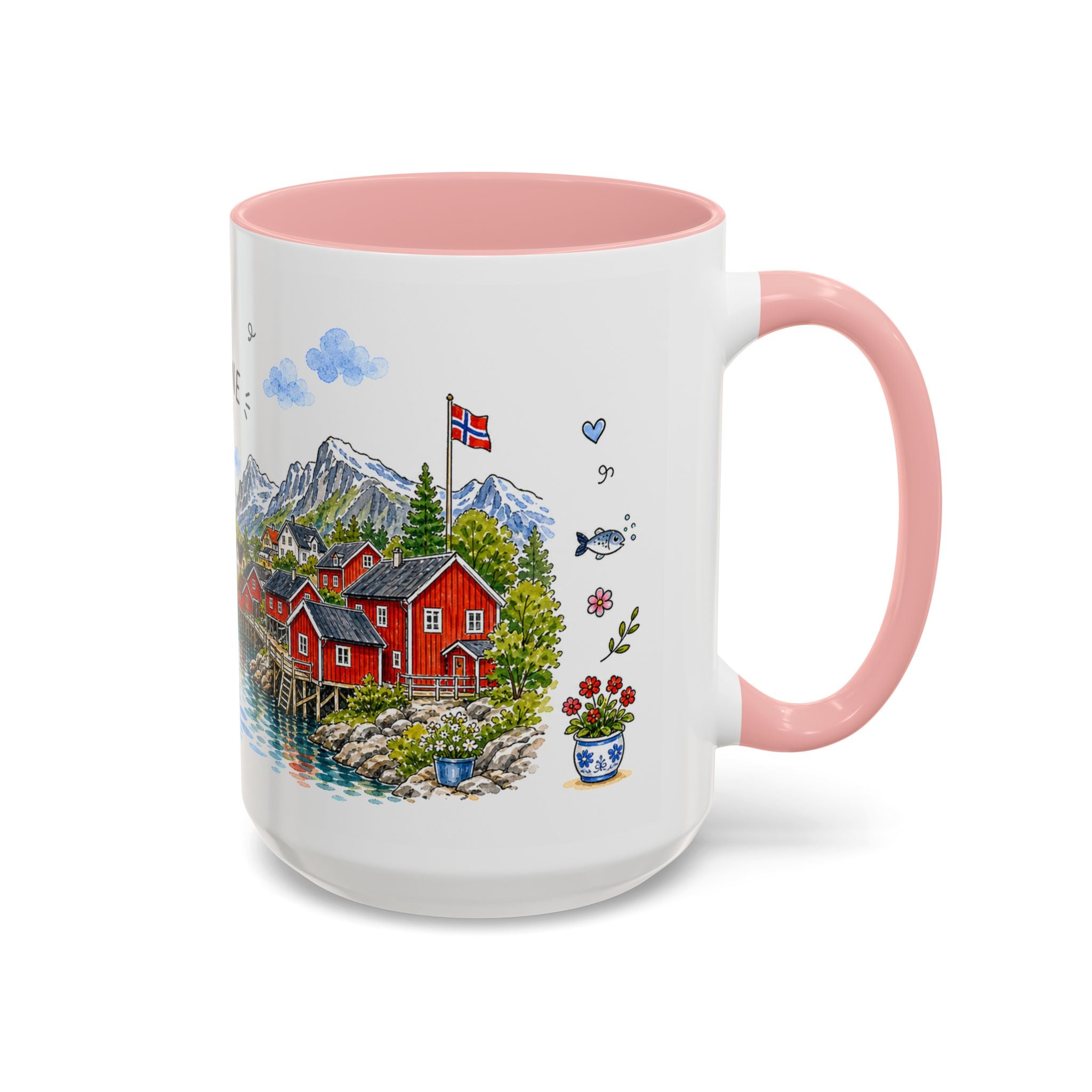 Reine Illustrated Travel Mug | Norway Souvenir Accent Coffee Mug | 11oz 15oz Ceramic Cup