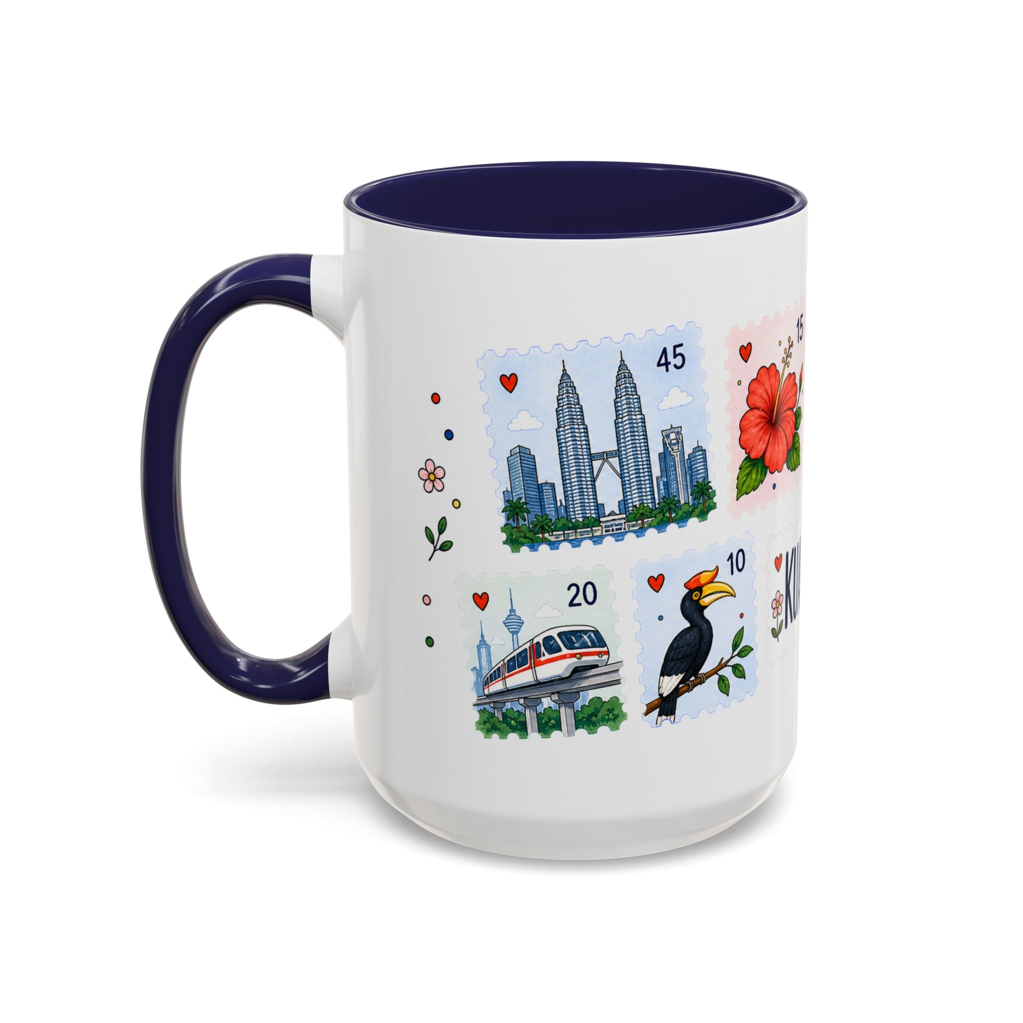 Kuala Lumpur Coffee Mug | Postage Stamp Collage Mug | Travel Souvenir Accent Cup 11oz 15oz