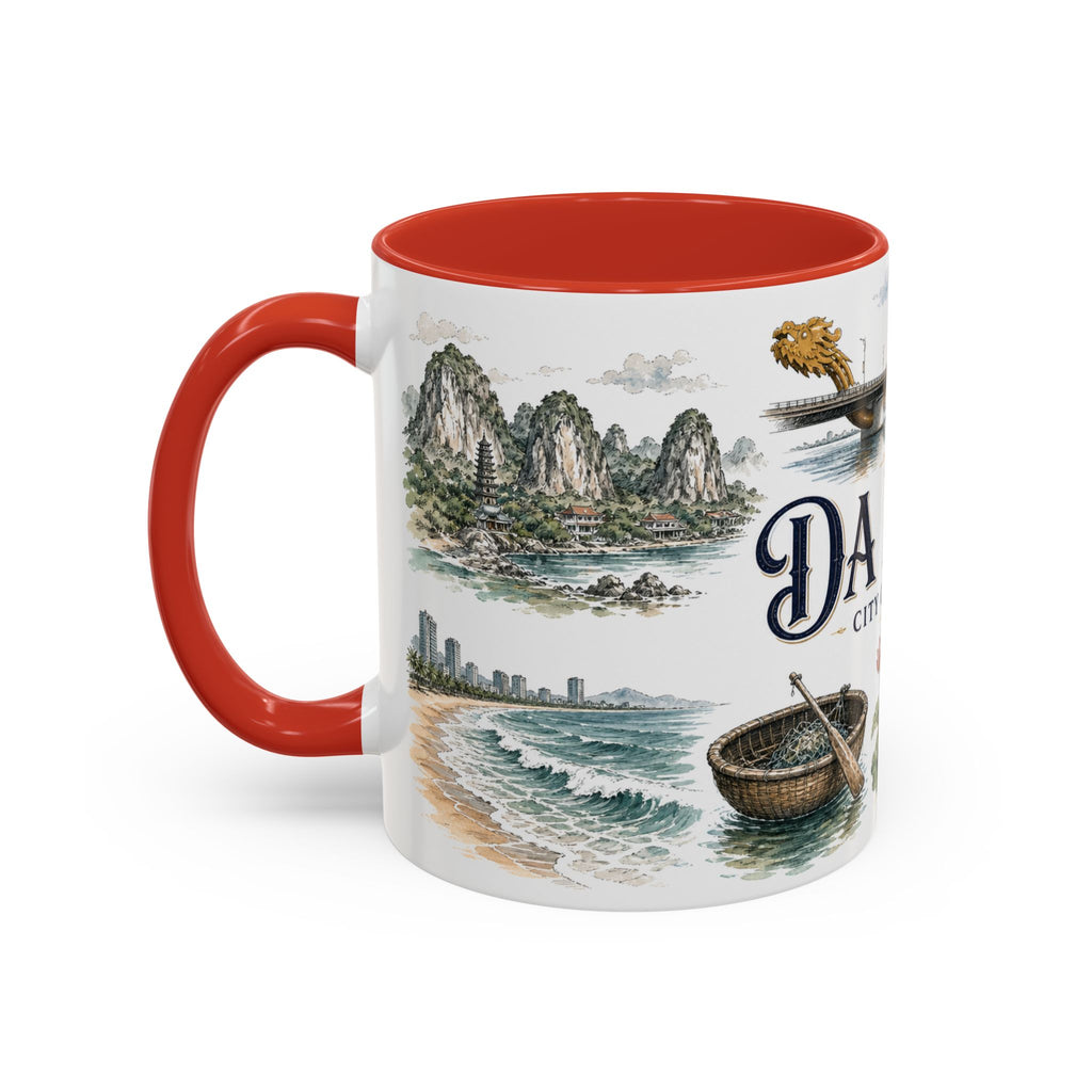 Da Nang Coffee Mug | Vietnam Travel Souvenir | Vintage Illustrated City Gift | 11 oz 15 oz Accent Mug