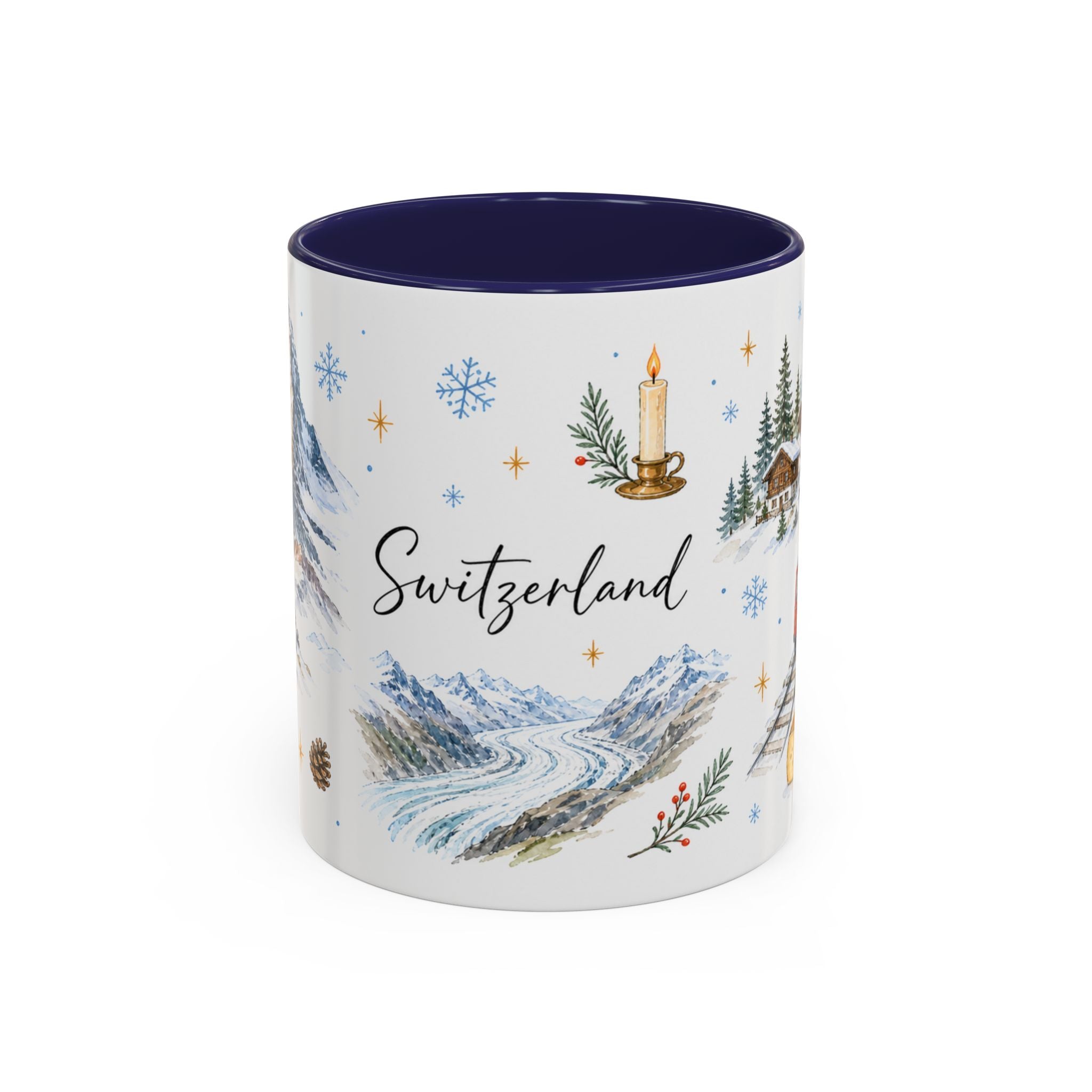 Switzerland Christmas Mug | Watercolor Travel Souvenir | Holiday Gift | Accent Ceramic Coffee Cup 11oz 15oz