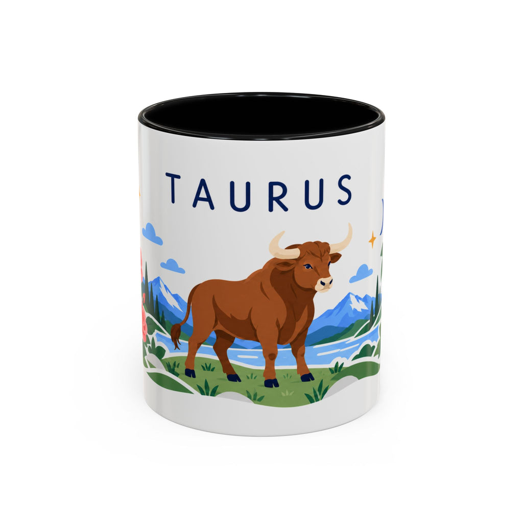 Taurus Zodiac Coffee Mug | Bull and Rose Design | Astrology Birthday Gift | 11 oz 15 oz Ceramic Accent Mug