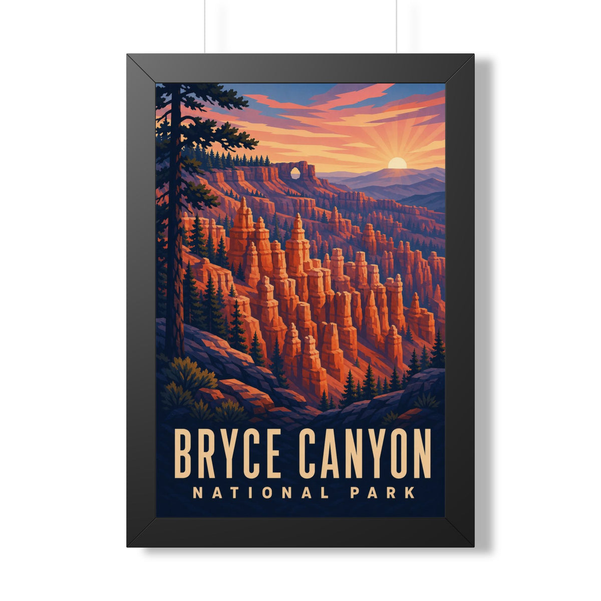 Bryce Canyon National Park Framed Poster | Vintage Travel Wall Art | Black Walnut White Frame | 16x24 20x30