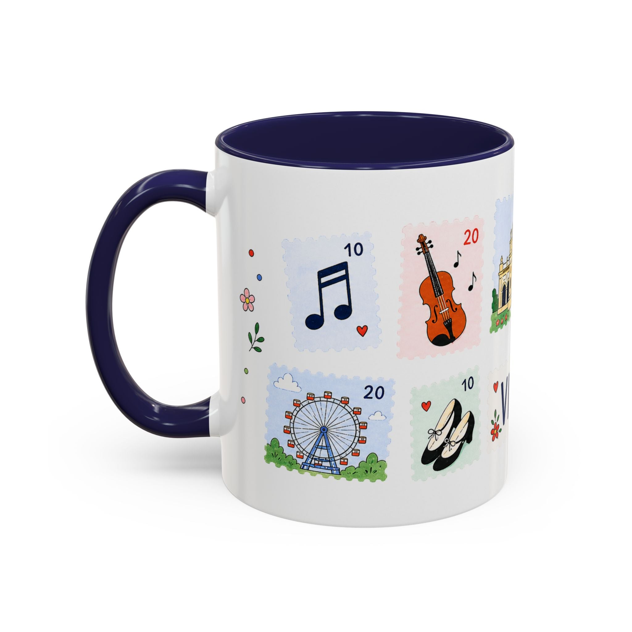 Vienna Coffee Mug | Postage Stamp Collage Mug | Travel Souvenir Accent Cup 11oz 15oz