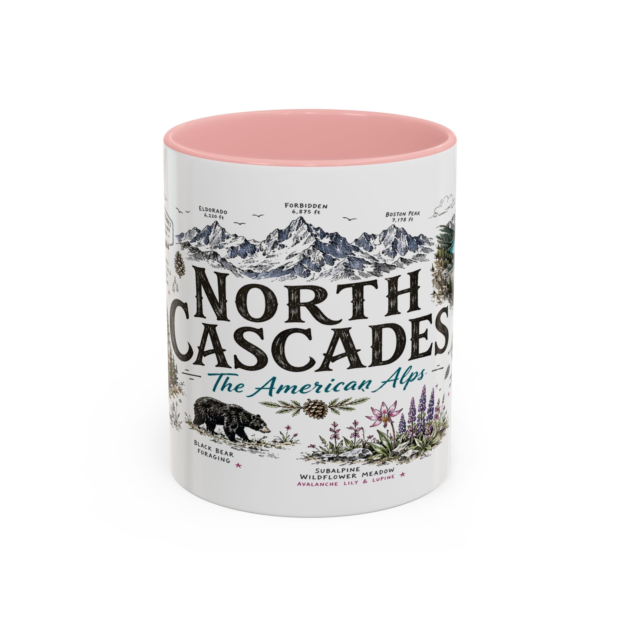 North Cascades National Park Coffee Mug | Washington Alpine Glacier Hiking Gift | Accent Color Ceramic 11oz 15oz