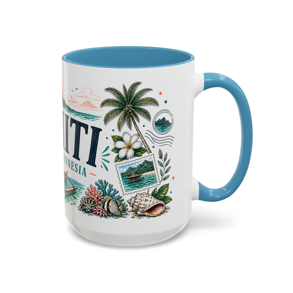Tahiti Coffee Mug | Travel Destination Souvenir Gift | Accent Color Ceramic 11oz 15oz