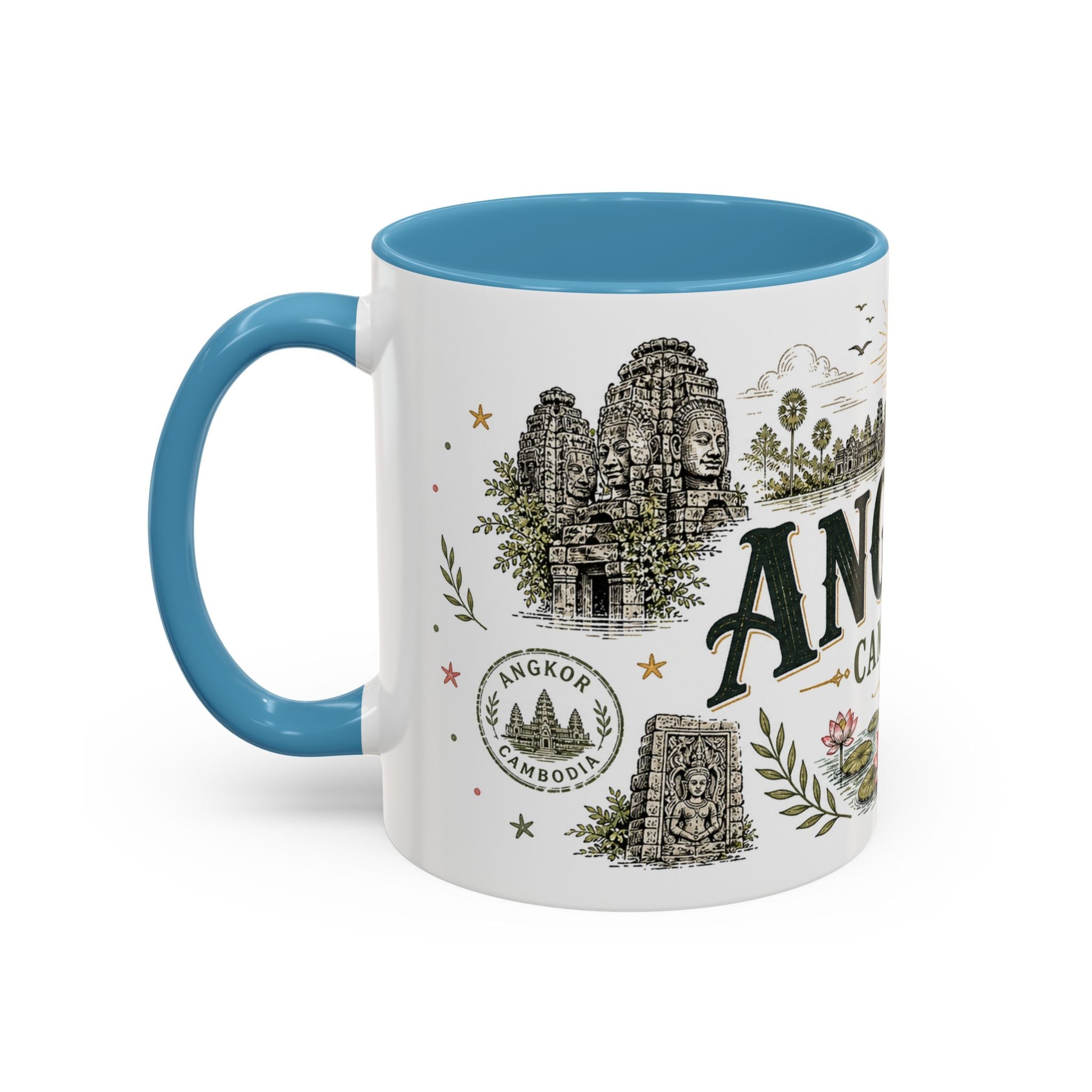 Angkor Coffee Mug | Travel Destination Souvenir Gift | Accent Color Ceramic 11oz 15oz
