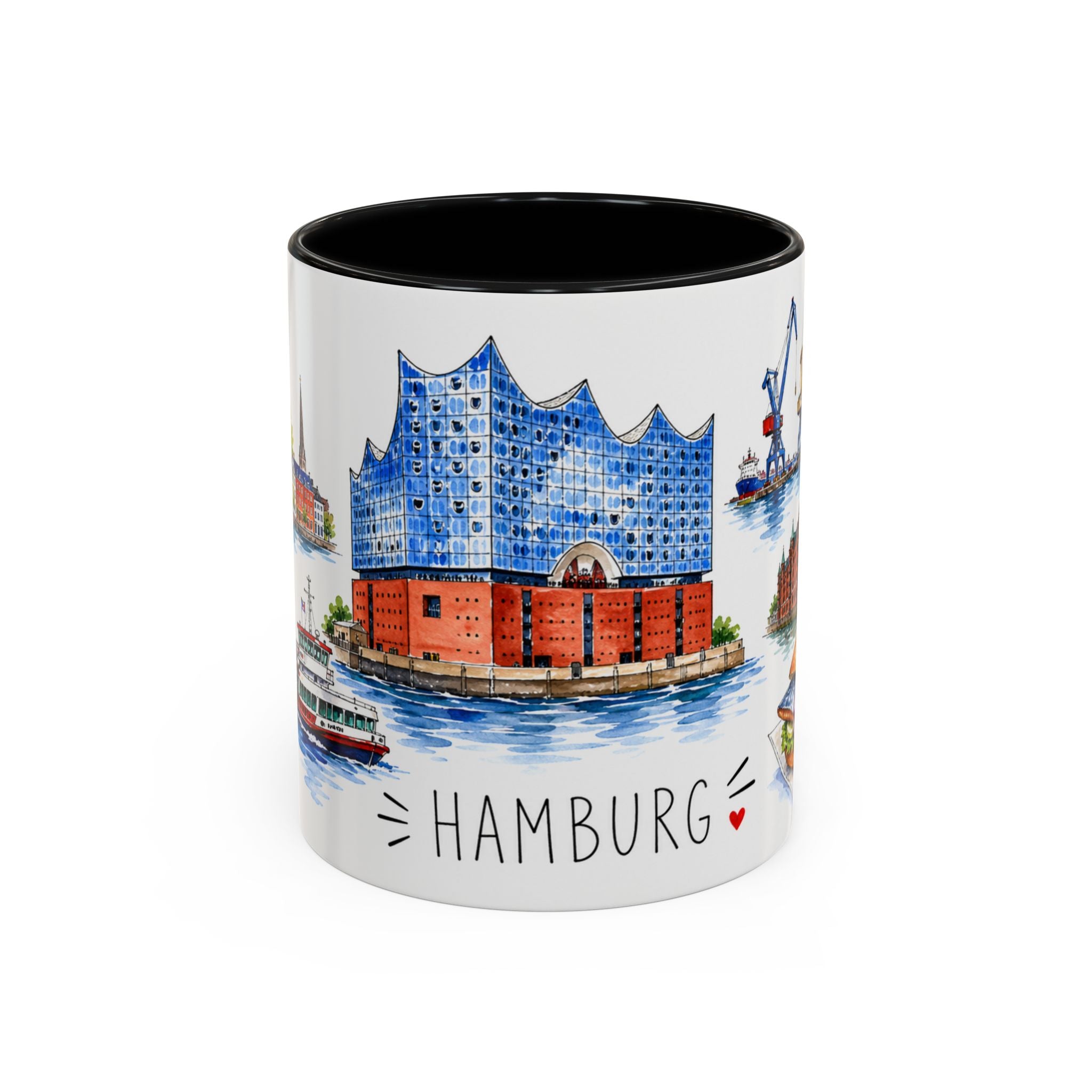 Hamburg Illustrated Travel Mug | City Souvenir Accent Coffee Mug | 11oz 15oz Ceramic Cup