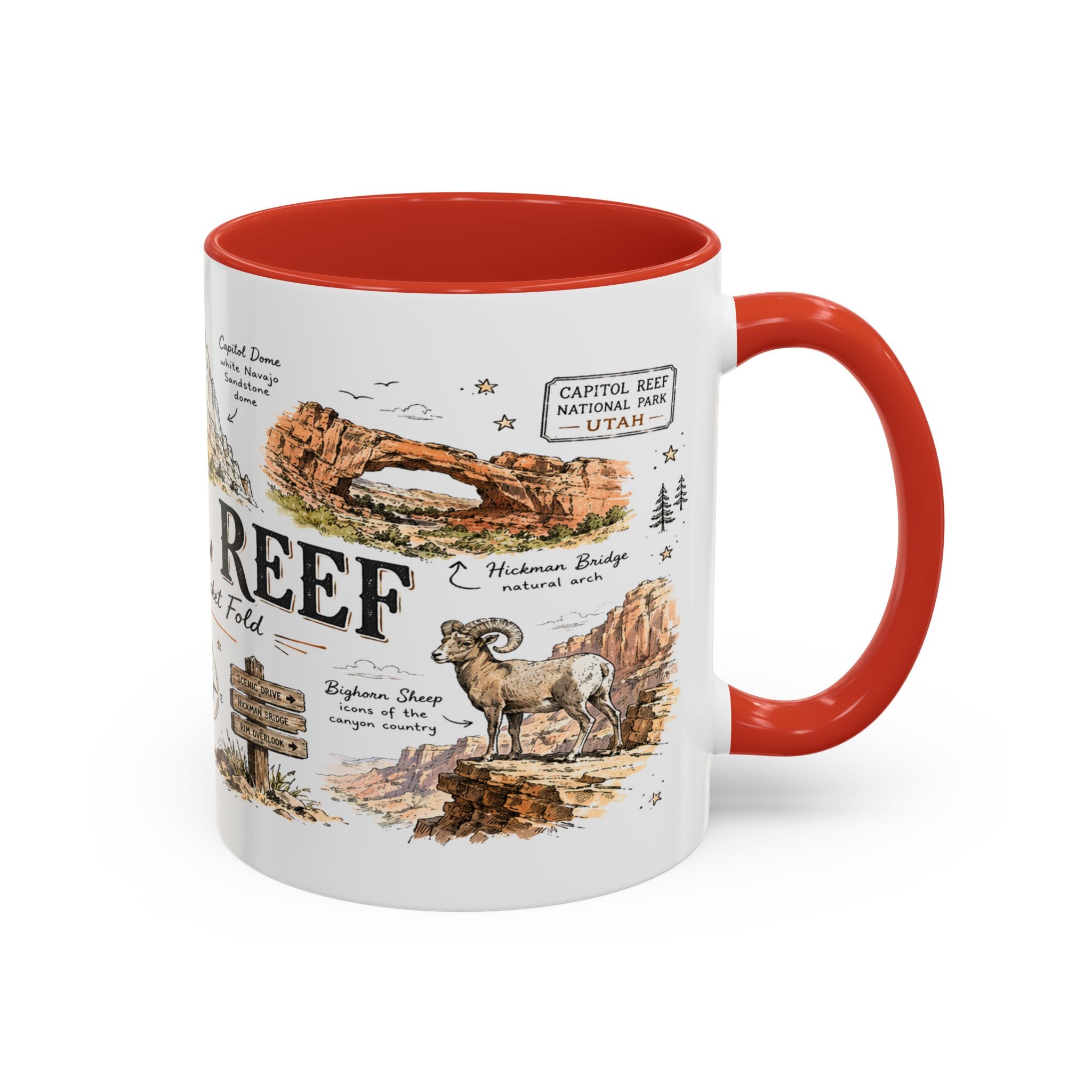 Capitol Reef National Park Coffee Mug | Utah Sandstone Canyon Hiking Gift | Accent Color Ceramic 11oz 15oz